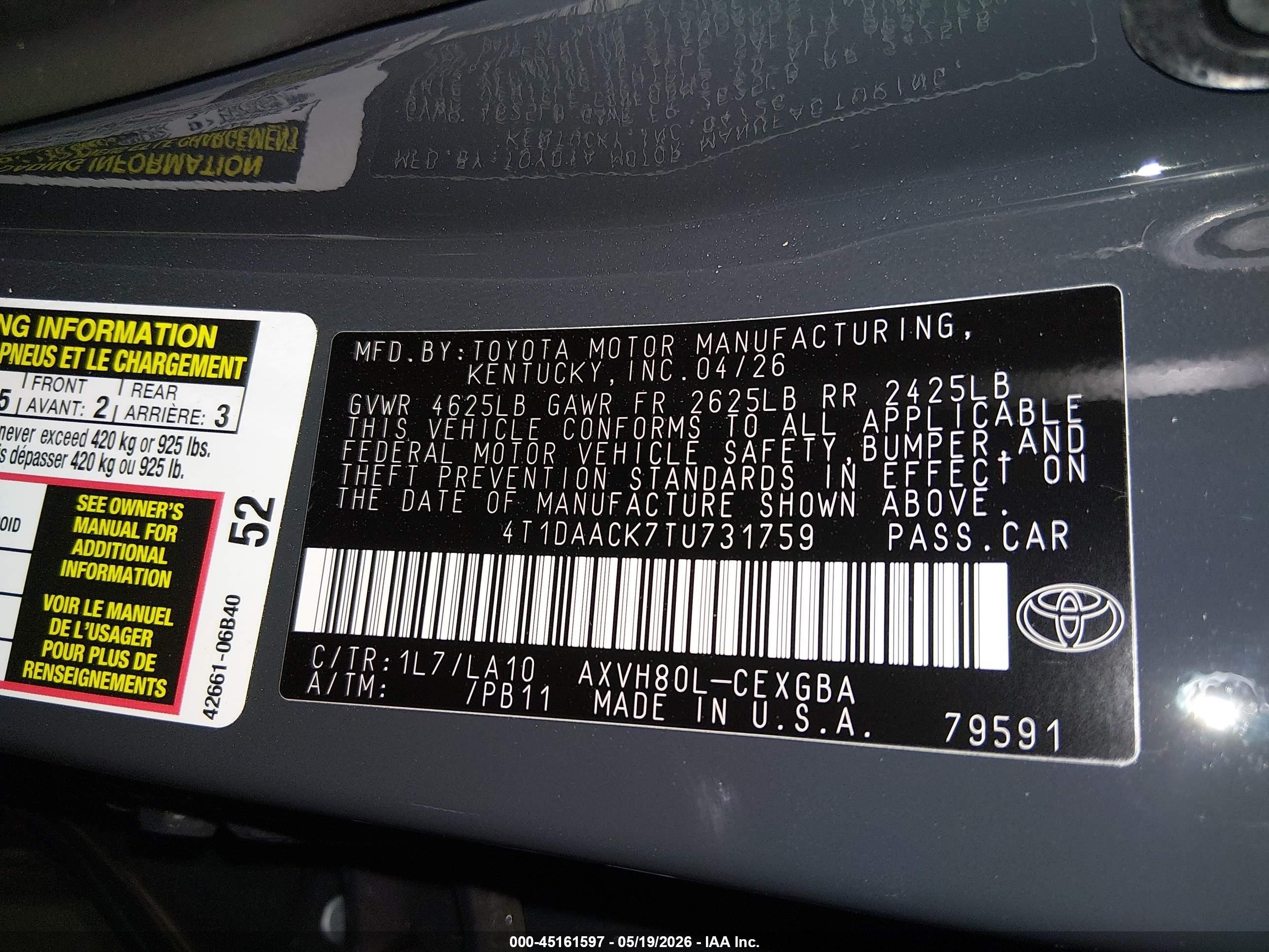 2026 Toyota Camry Xle Gray vin: 4T1DAACK7TU731759