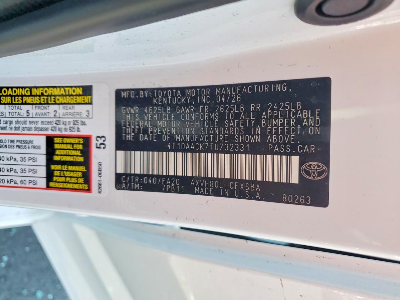 2026 Toyota Camry Nightshade White vin: 4T1DAACK7TU732331