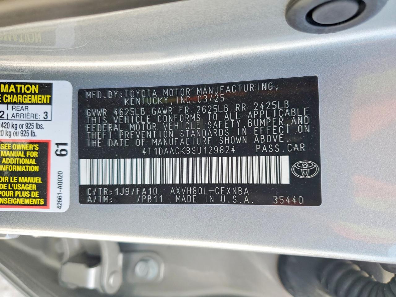 2025 Toyota Camry Le Silver vin: 4T1DAACK8SU129824