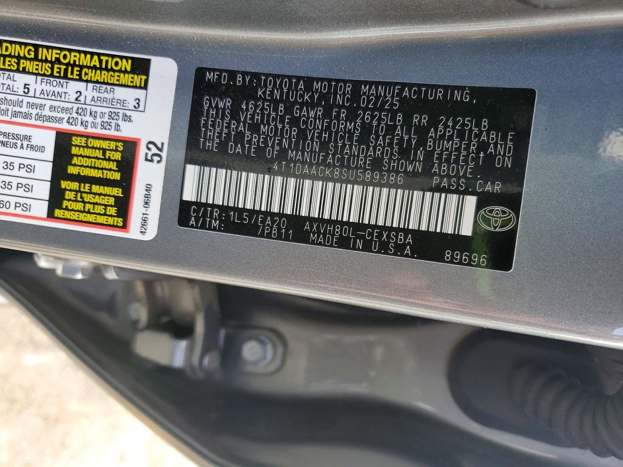 2025 Toyota Camry Se Gray vin: 4T1DAACK8SU589386