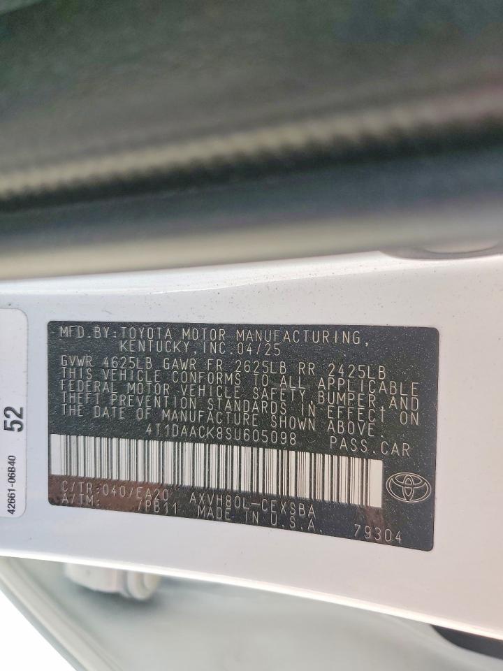 2025 Toyota Camry Se White vin: 4T1DAACK8SU605098