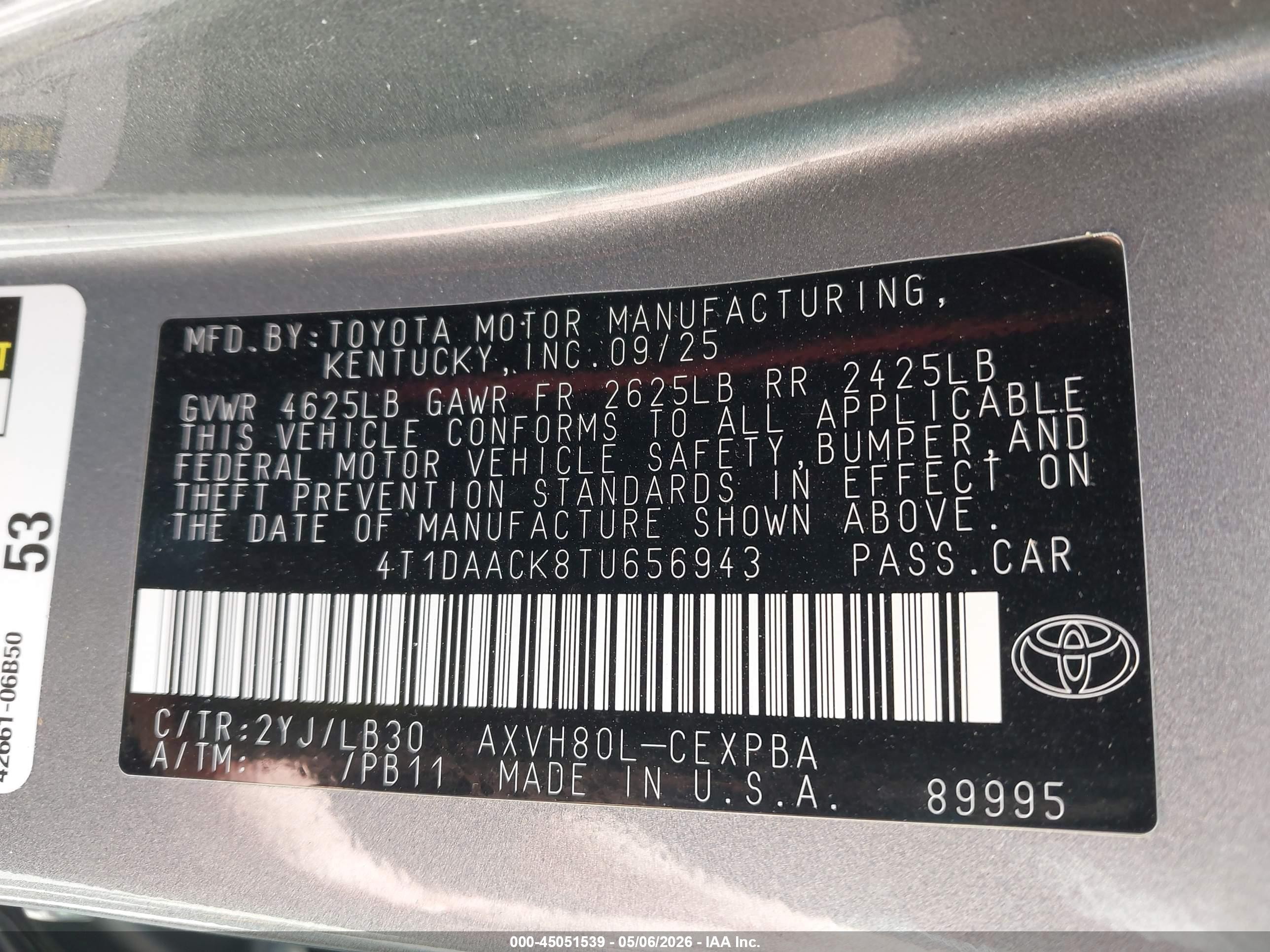 2026 Toyota Camry Xse Серый vin: 4T1DAACK8TU656943