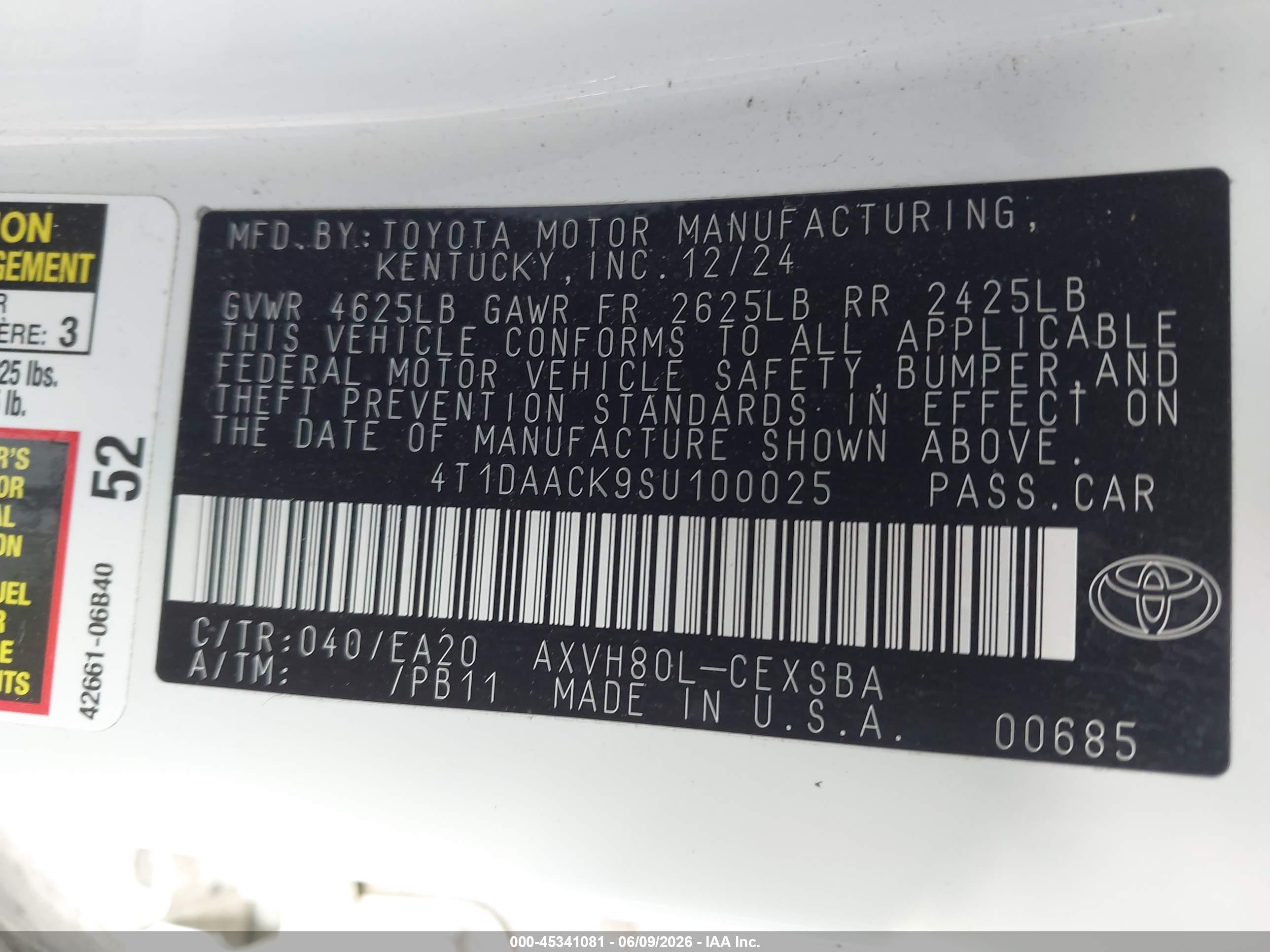 2025 Toyota Camry Se White vin: 4T1DAACK9SU100025