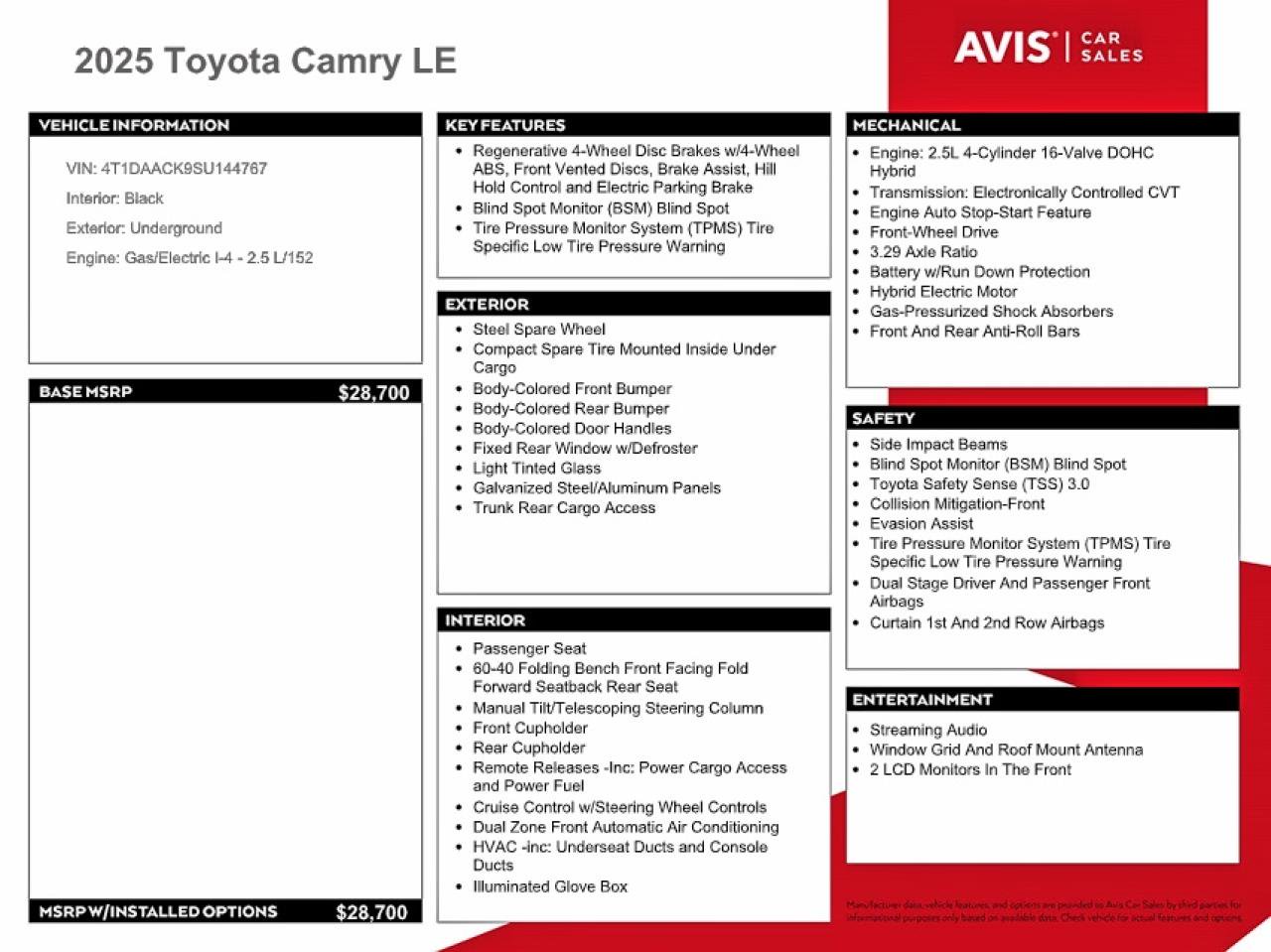 2025 Toyota Camry Le Gray vin: 4T1DAACK9SU144767