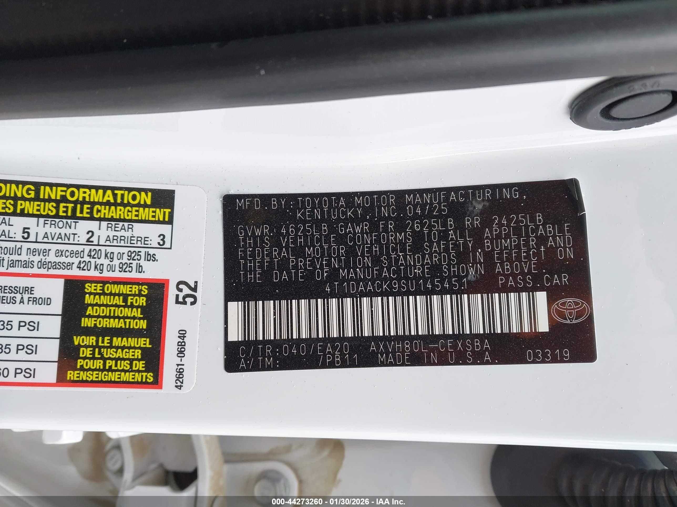 2025 Toyota Camry Se White vin: 4T1DAACK9SU145451