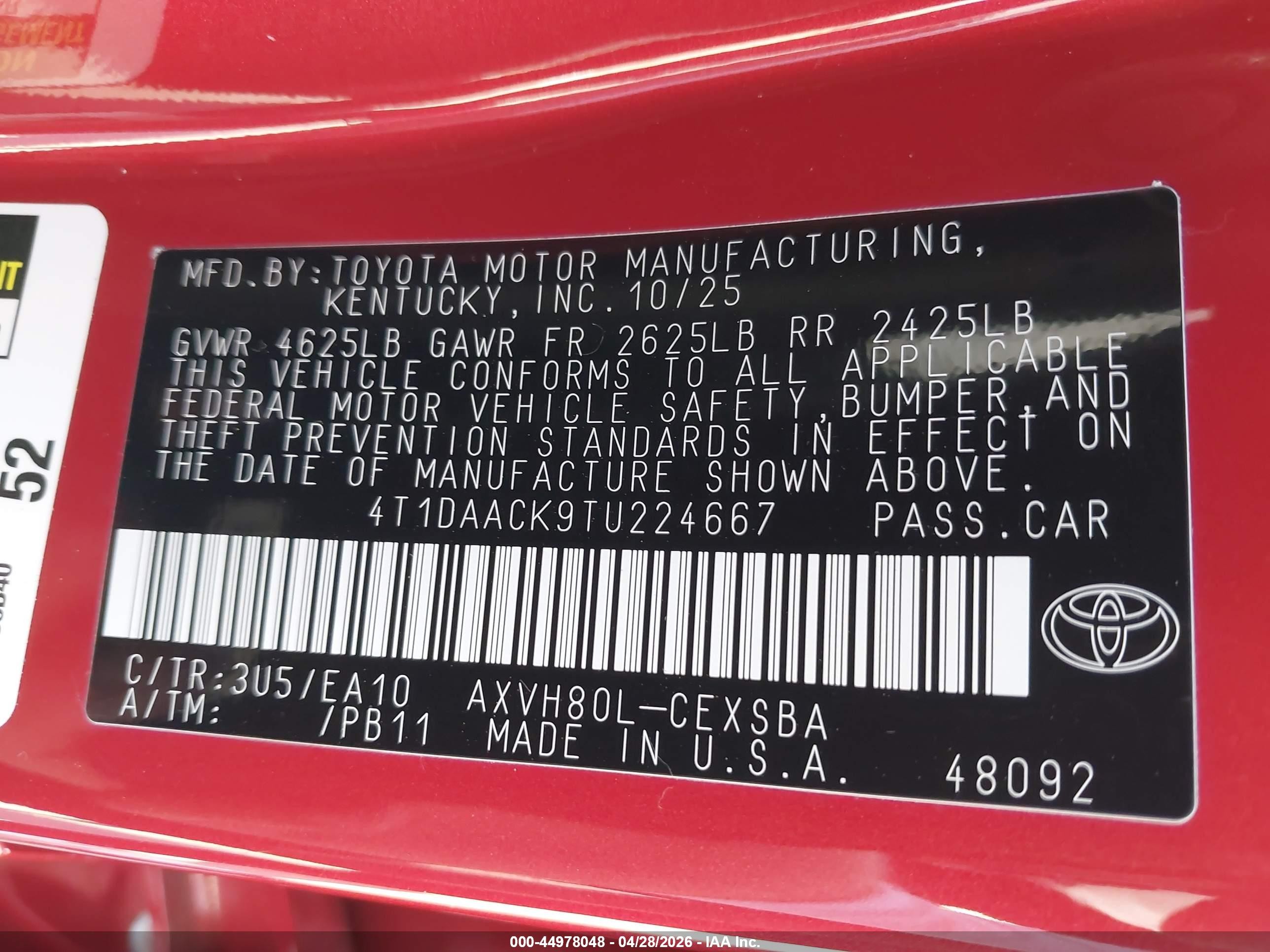 2026 Toyota Camry Se Red vin: 4T1DAACK9TU224667