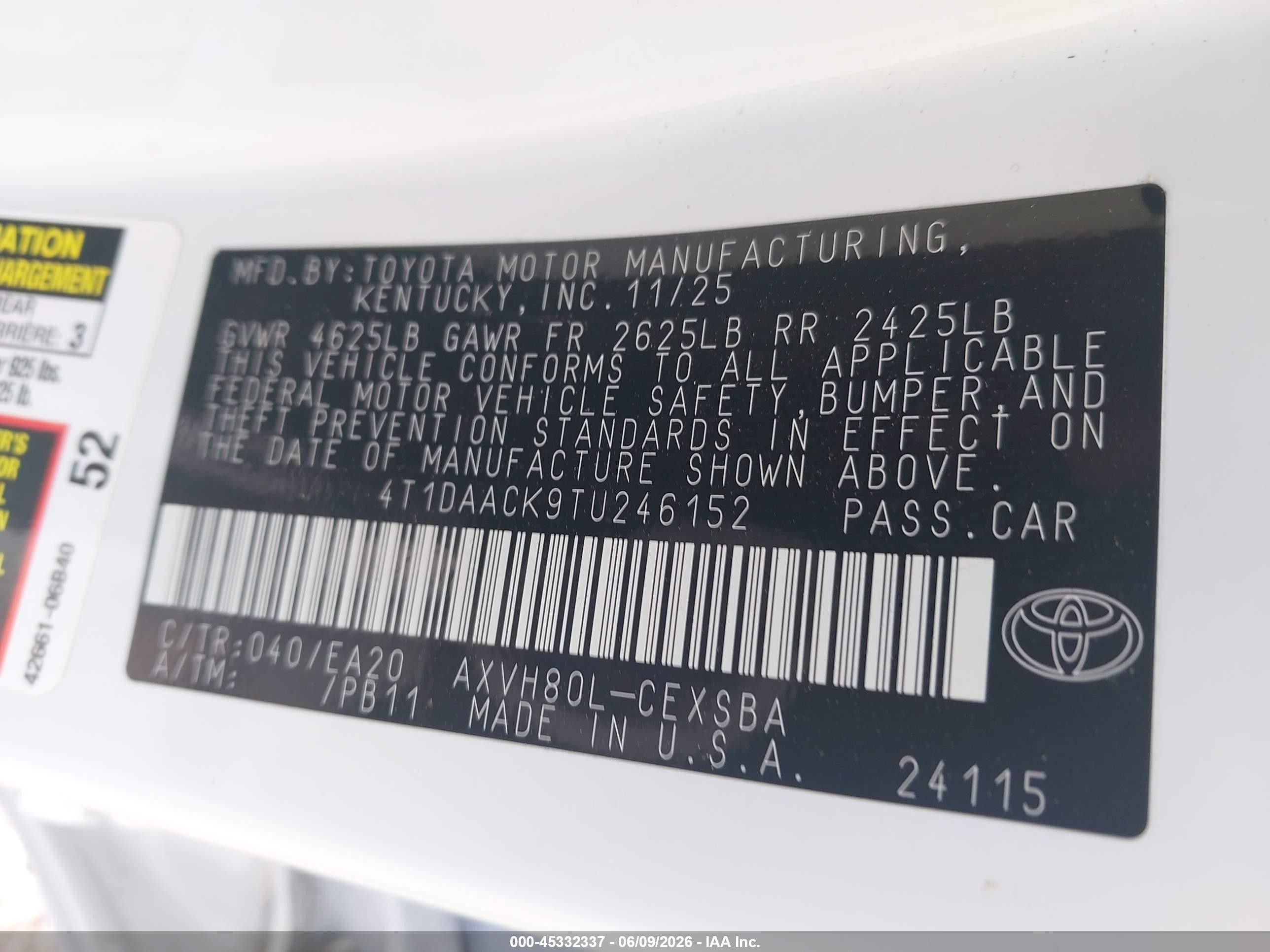 2026 Toyota Camry Se Белый vin: 4T1DAACK9TU246152