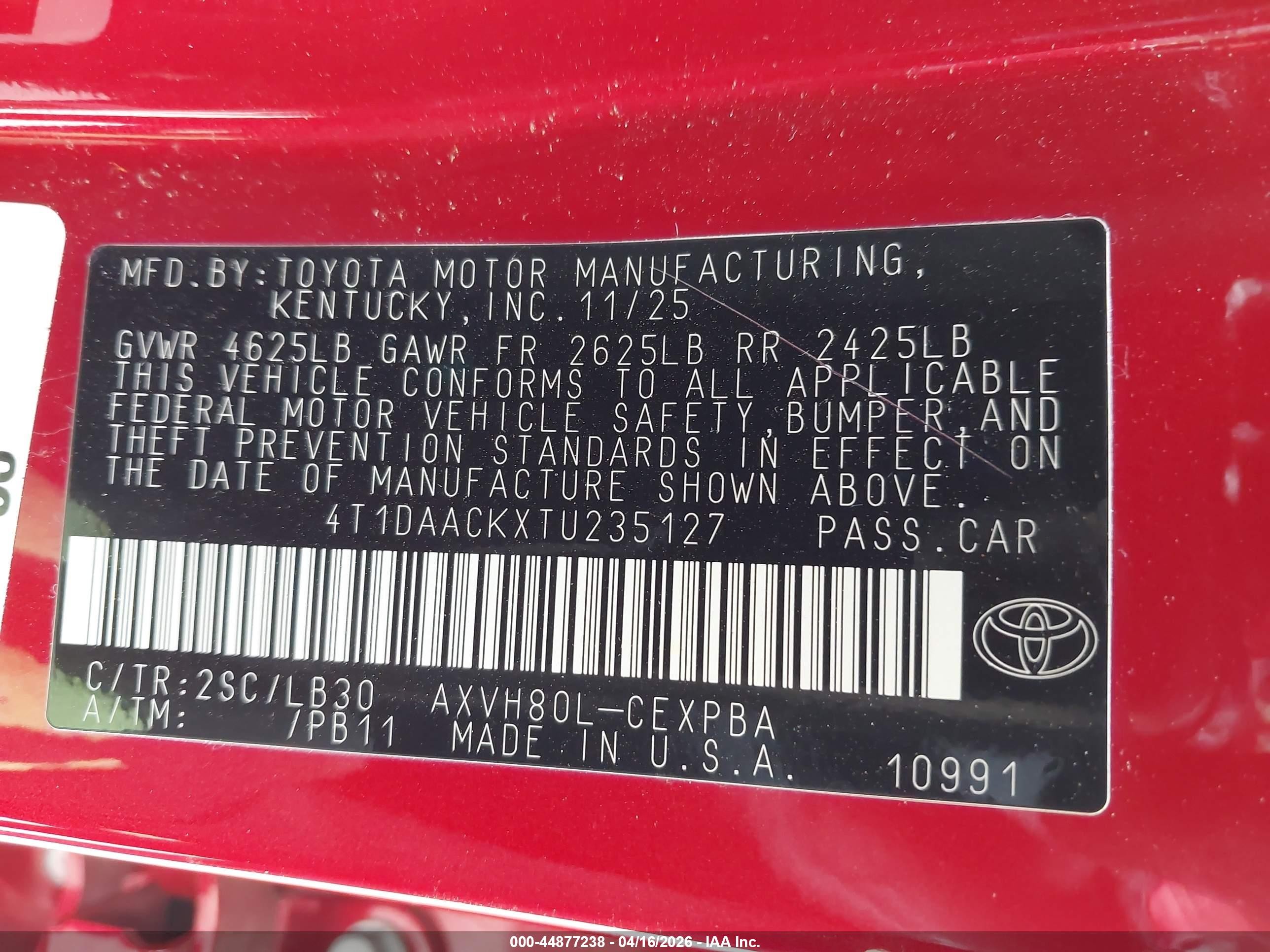 2026 Toyota Camry Xse Red vin: 4T1DAACKXTU235127