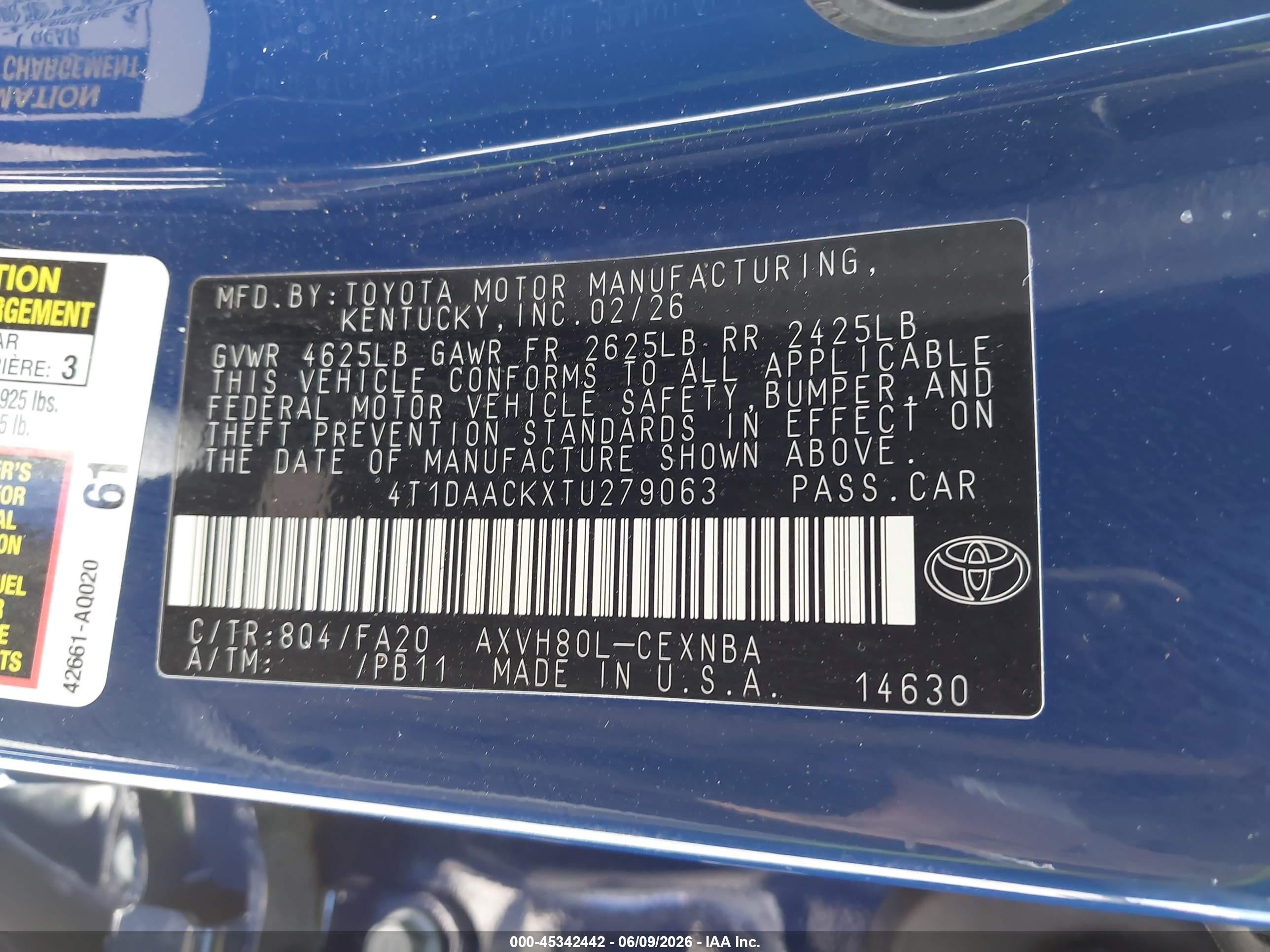 2026 Toyota Camry Le Синий vin: 4T1DAACKXTU279063