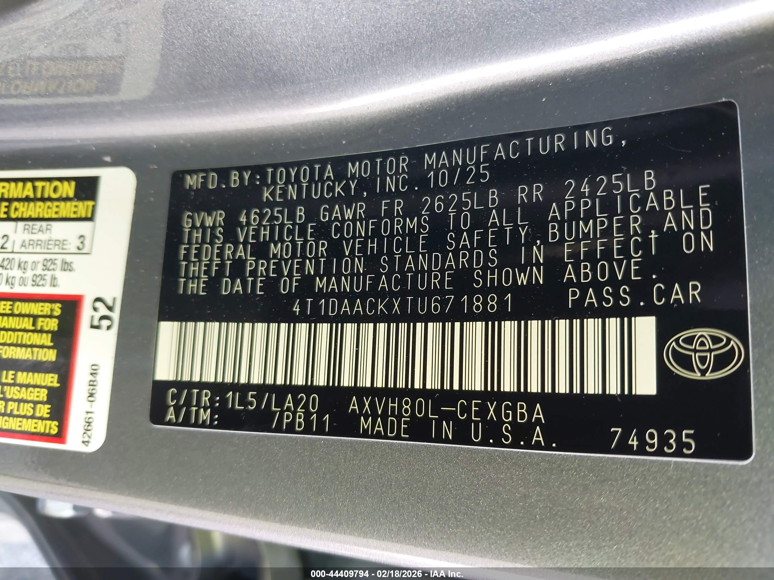 2026 Toyota Camry Xle Gray vin: 4T1DAACKXTU671881