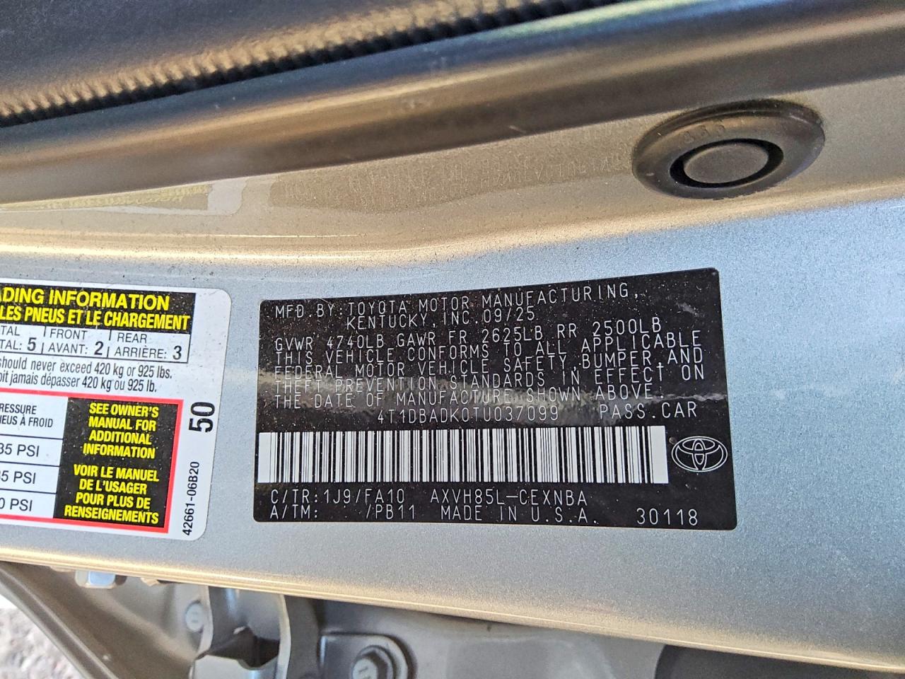 2026 Toyota Camry Le Silver vin: 4T1DBADK0TU037099