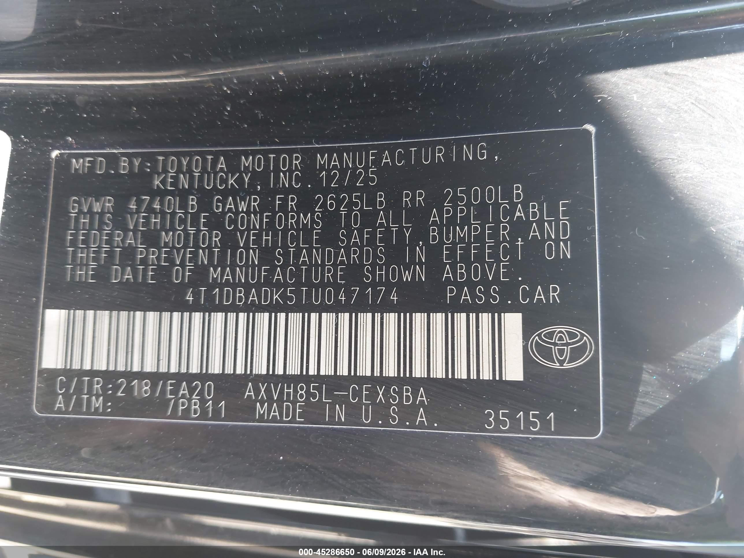 2026 Toyota Camry Se Black vin: 4T1DBADK5TU047174