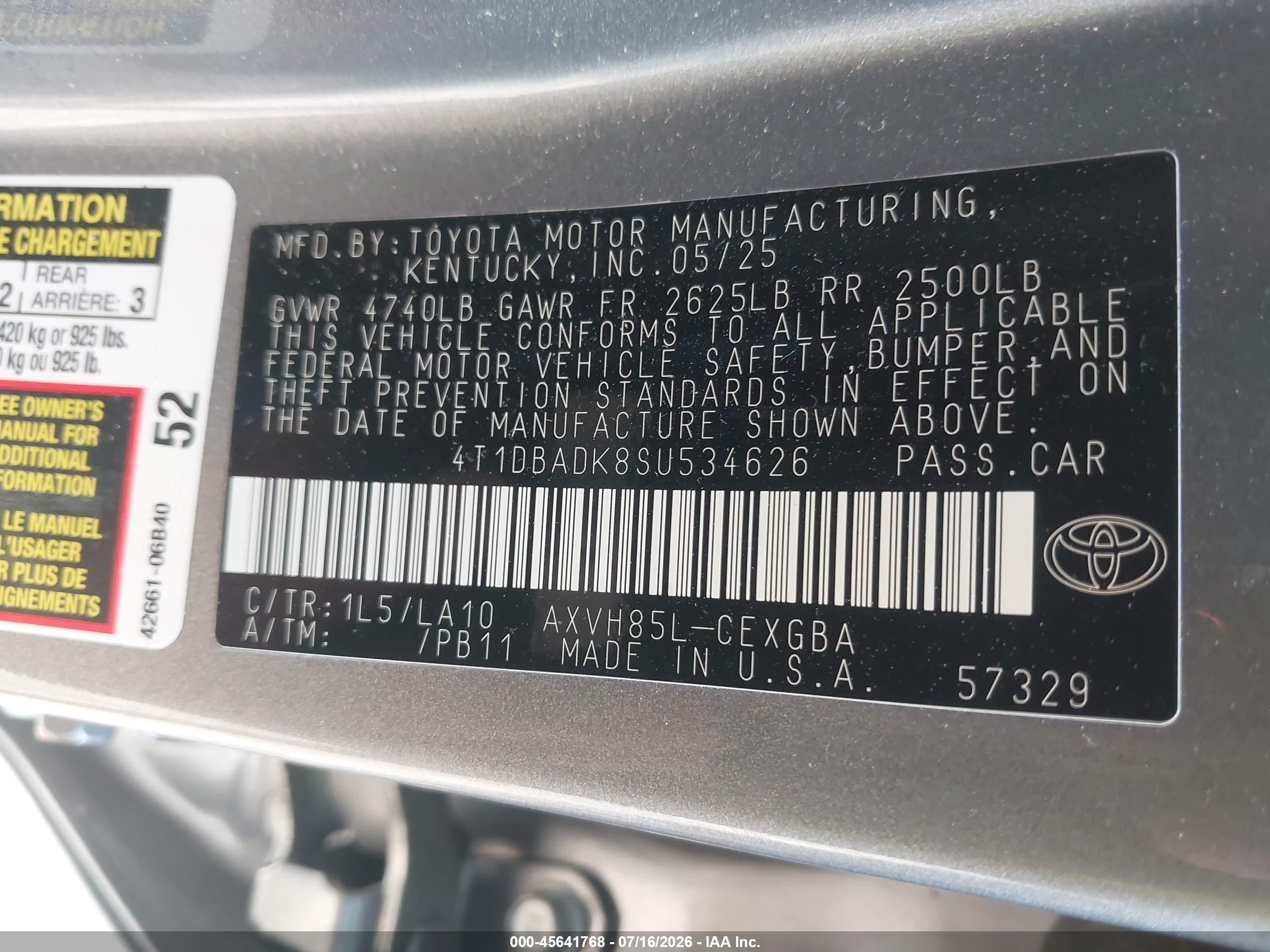 2025 Toyota Camry Xle Серебряный vin: 4T1DBADK8SU534626