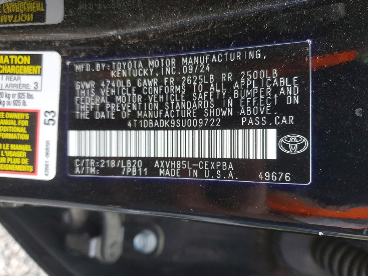 2025 Toyota Camry Xse Black vin: 4T1DBADK9SU009722