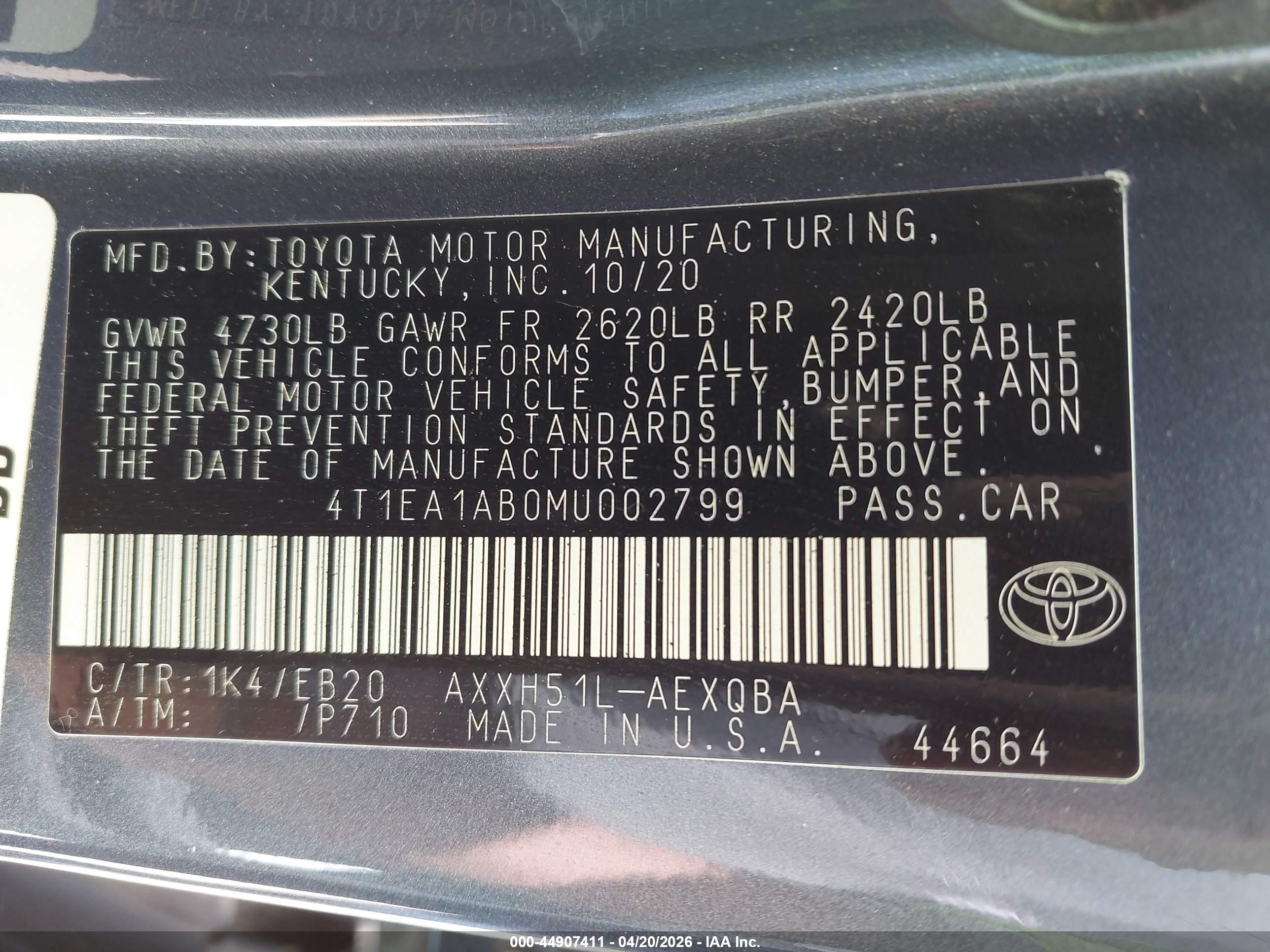 2021 Toyota Avalon Xse Blue vin: 4T1EA1AB0MU002799
