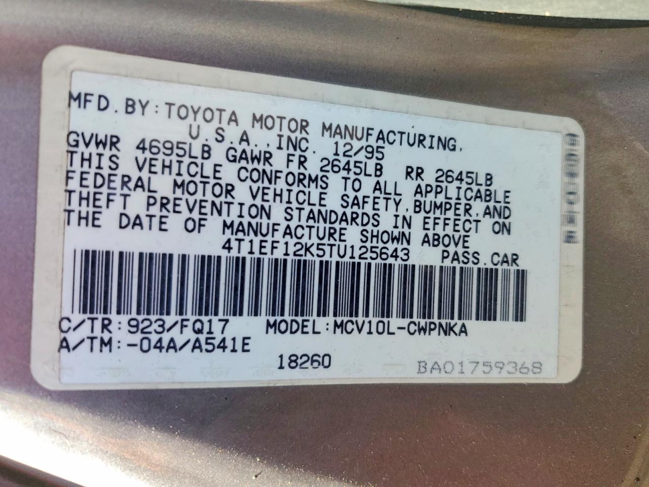 1996 Toyota Camry Le V6 Gray vin: 4T1EF12K5TU125643