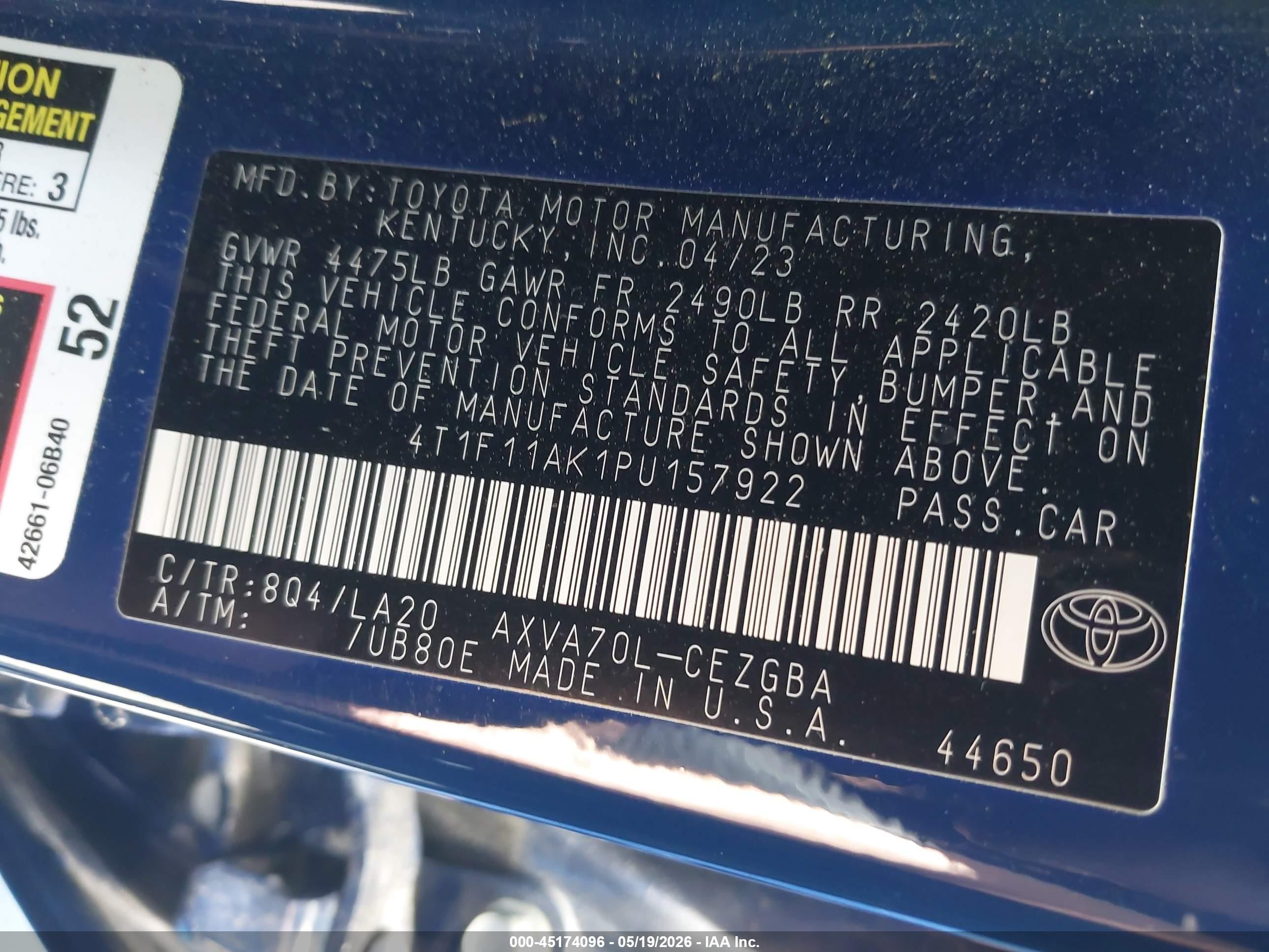2023 Toyota Camry Xle Синий vin: 4T1F11AK1PU157922