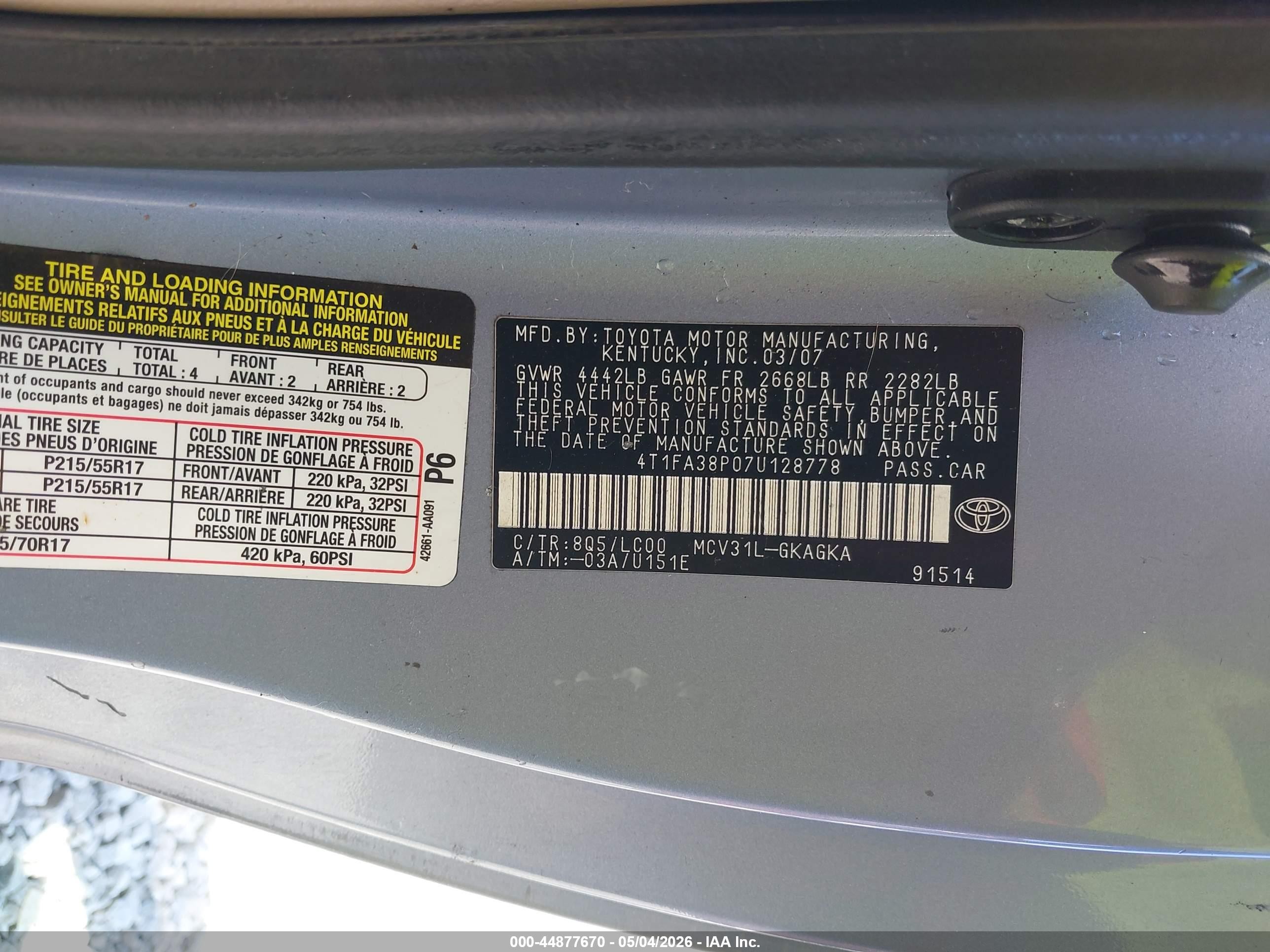 2007 Toyota Camry Solara Sle Blue vin: 4T1FA38P07U128778