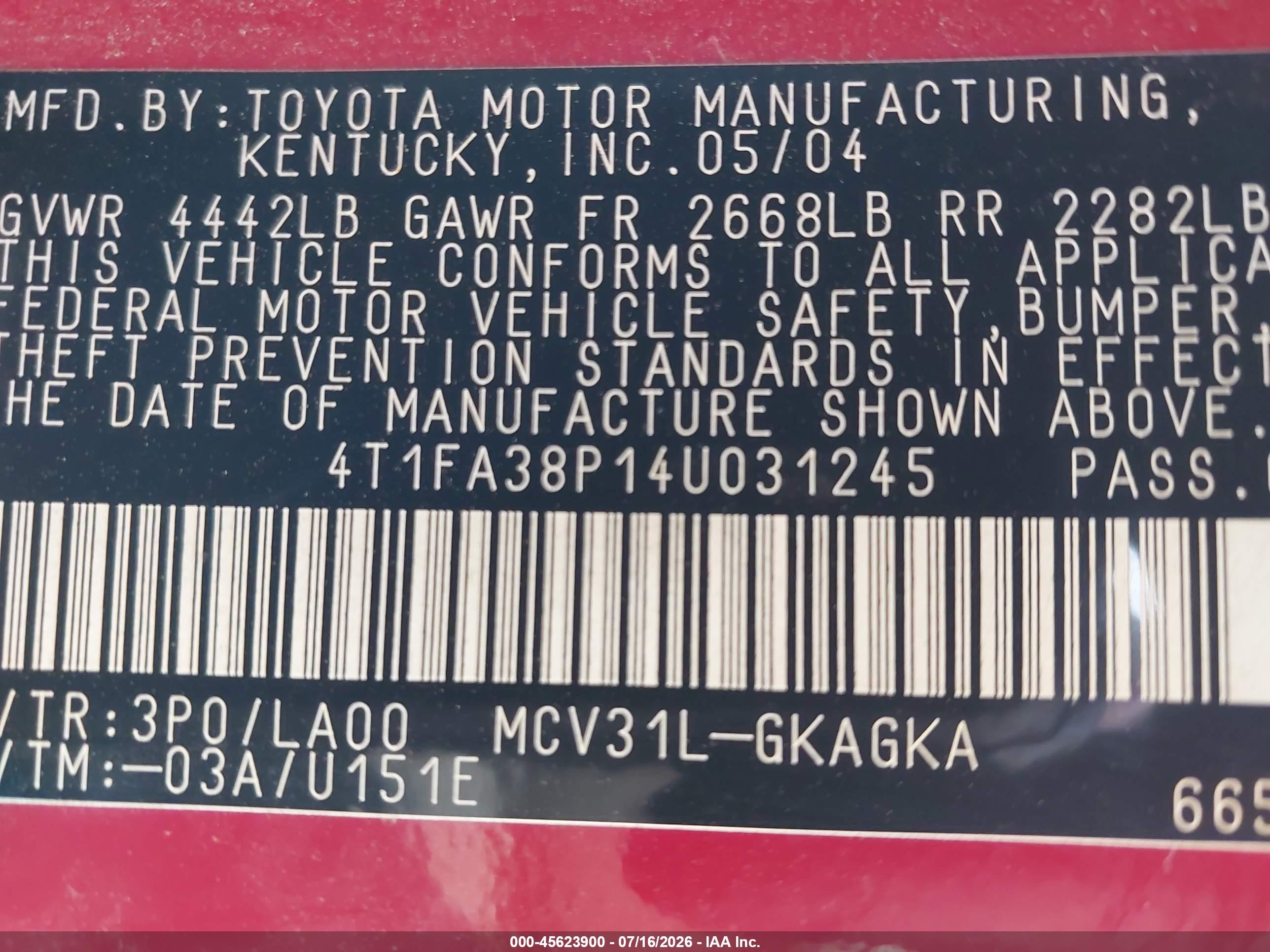 2004 Toyota Camry Solara Sle Red vin: 4T1FA38P14U031245