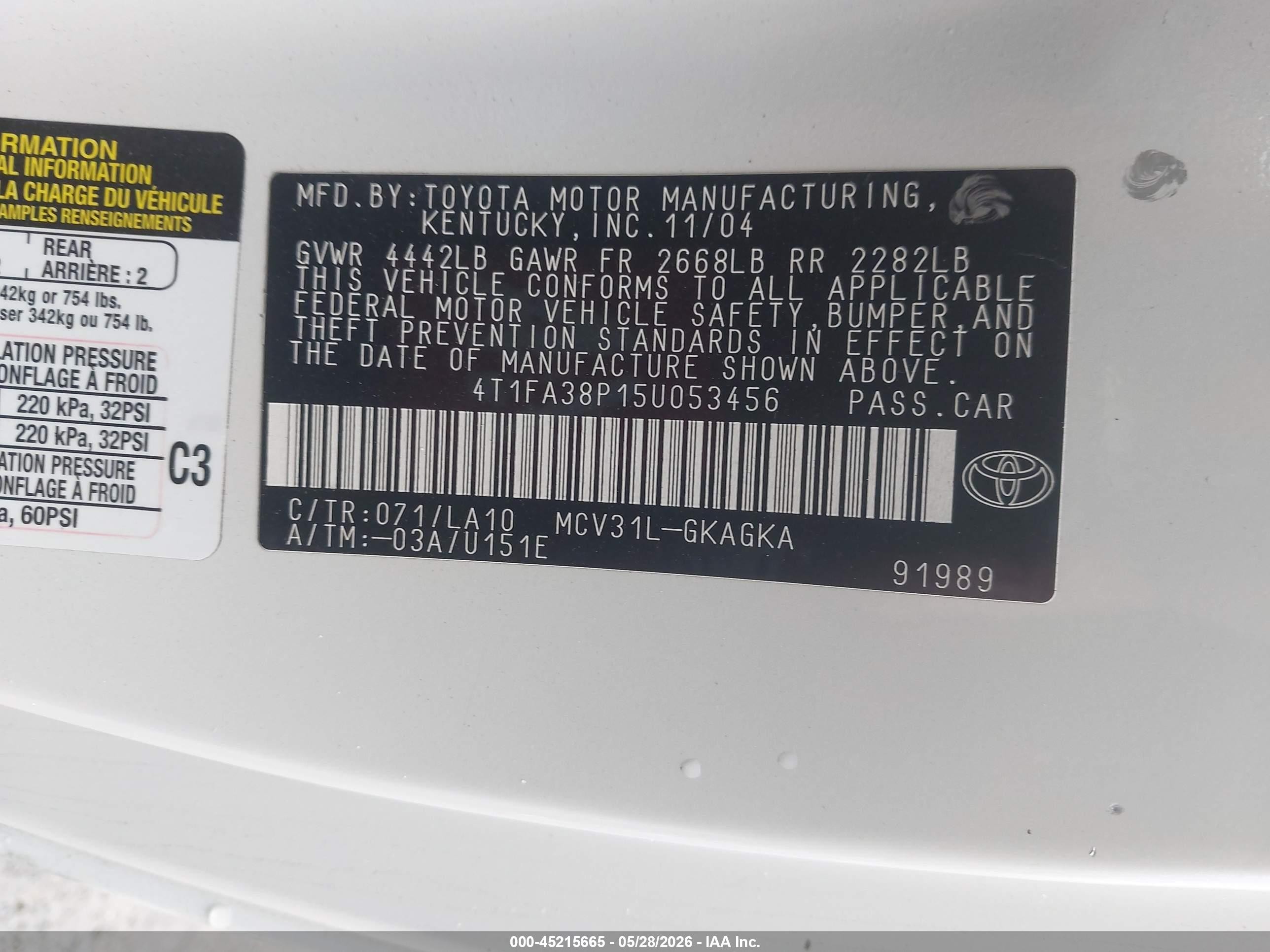 2005 Toyota Camry Solara Sle Белый vin: 4T1FA38P15U053456