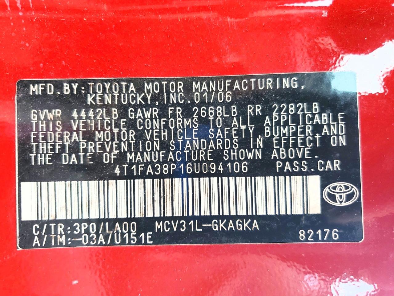 2006 Toyota Camry Solara Sle V6 Red vin: 4T1FA38P16U094106