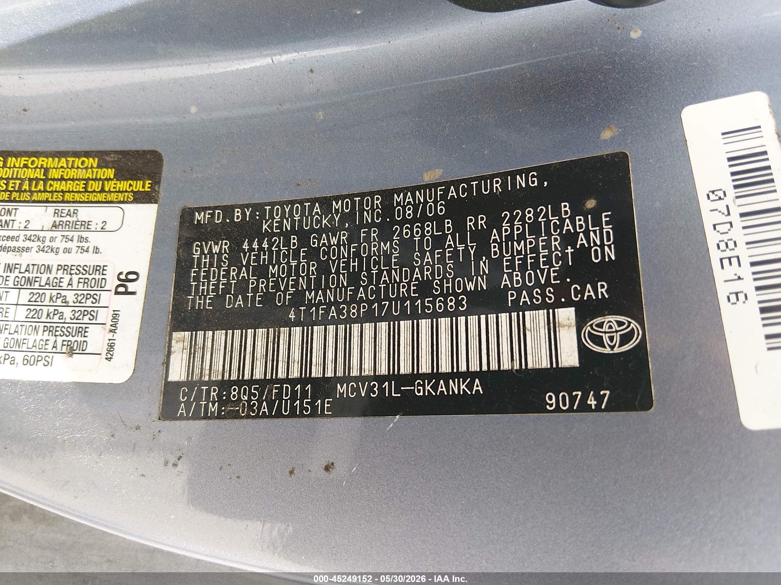 2007 Toyota Camry Solara Sport Light Blue vin: 4T1FA38P17U115683