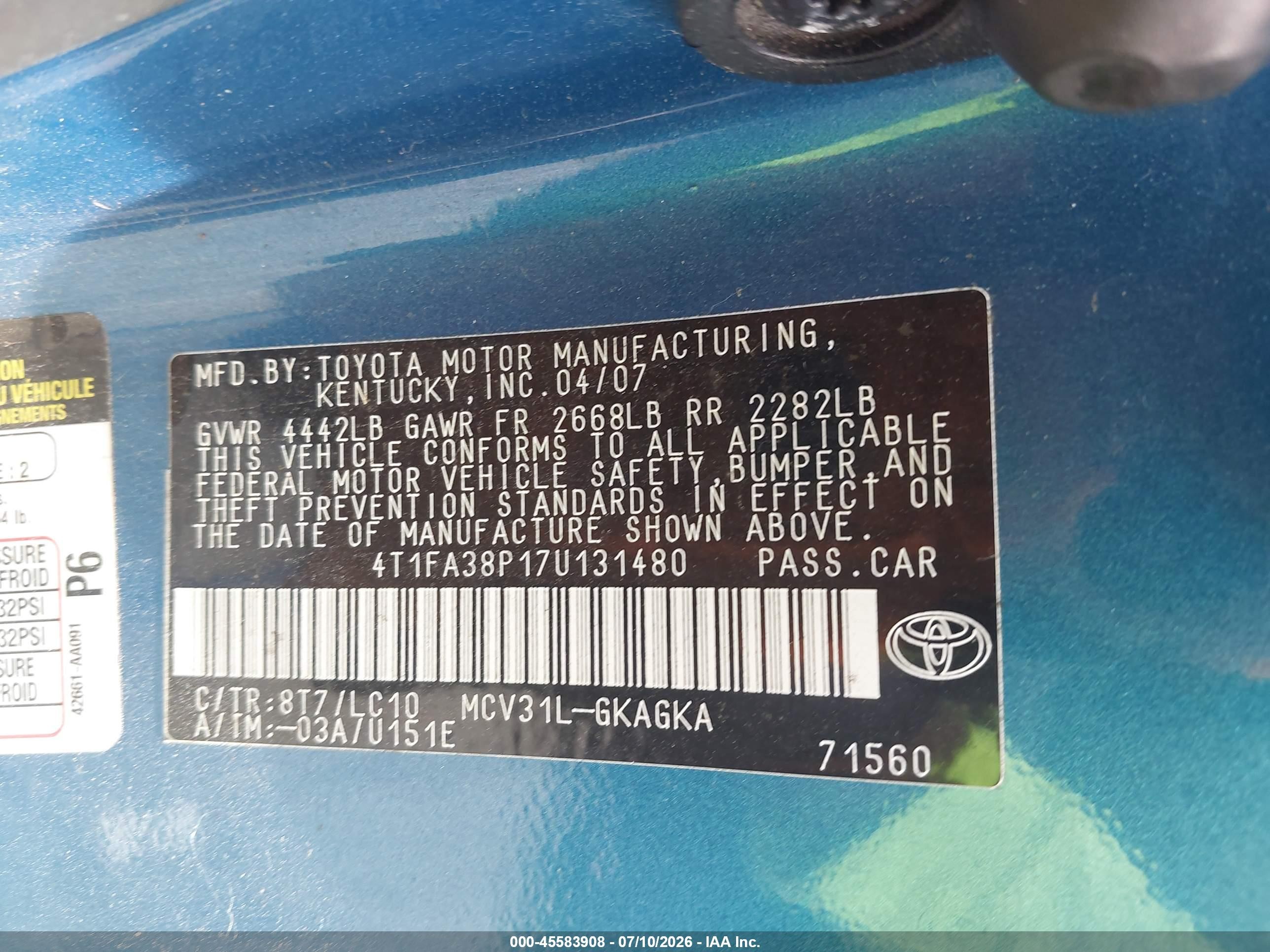 2007 Toyota Camry Solara Sle Синий vin: 4T1FA38P17U131480