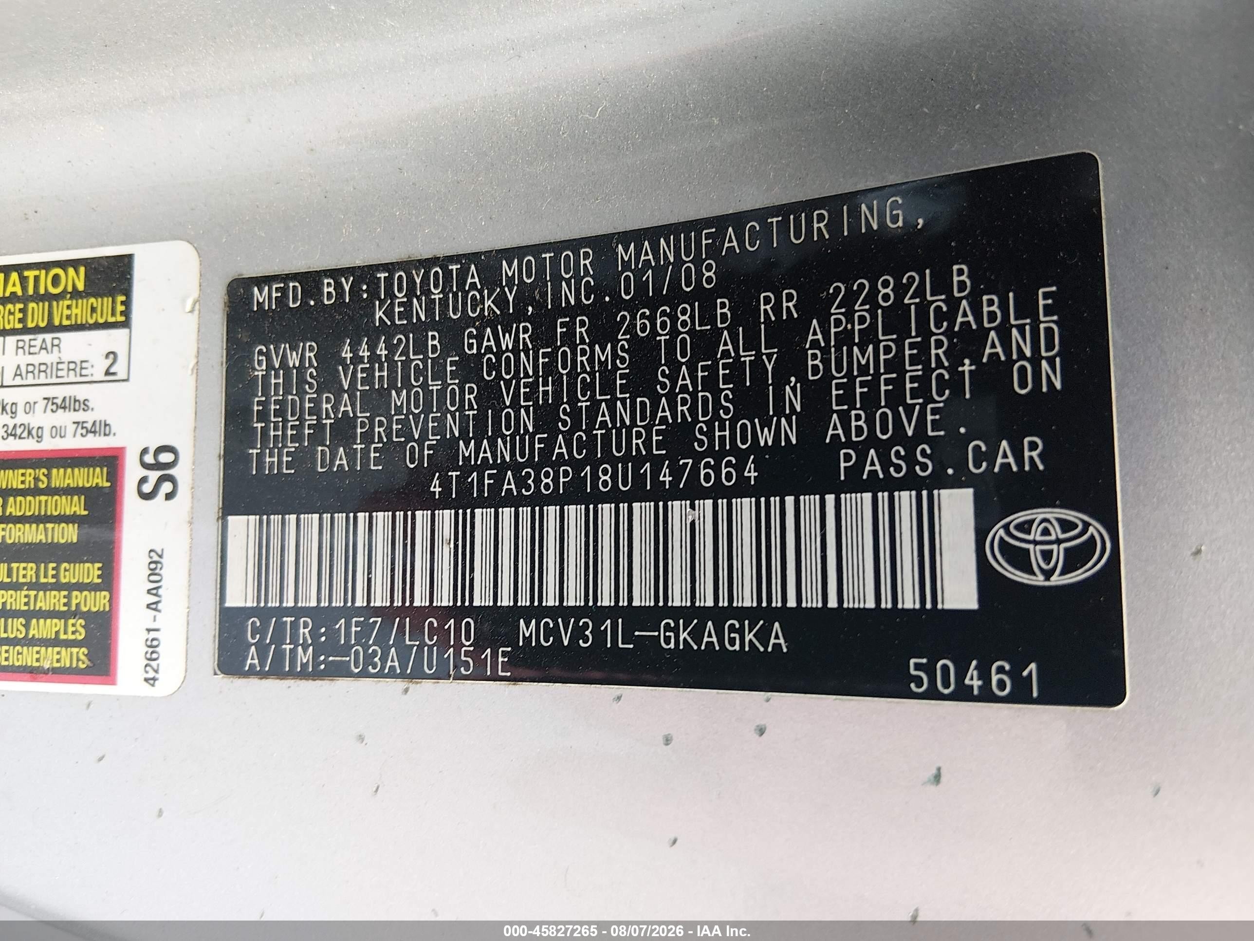 2008 Toyota Camry Solara Sle Silver vin: 4T1FA38P18U147664