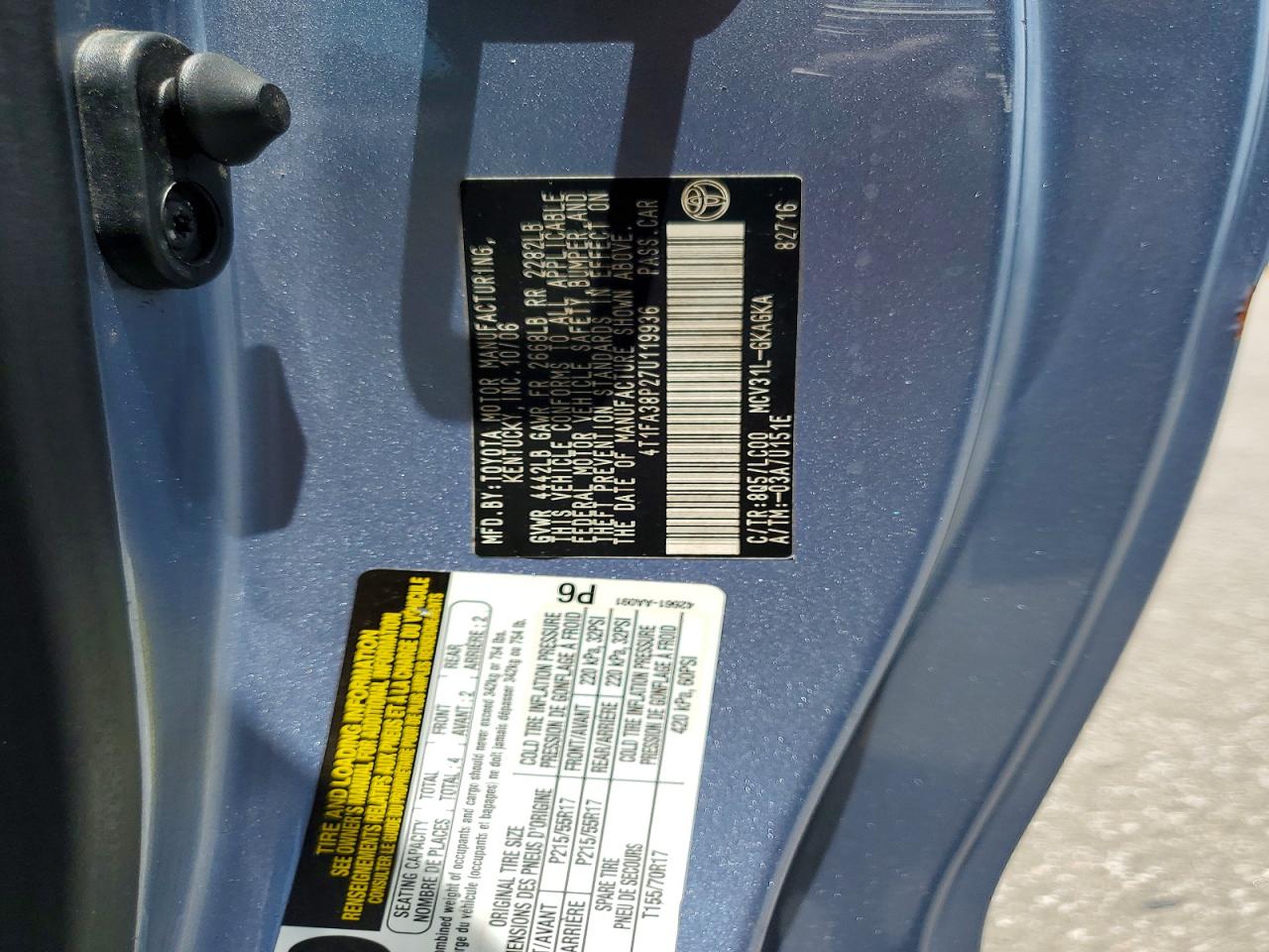 2007 Toyota Camry Blue vin: 4T1FA38P27U119936
