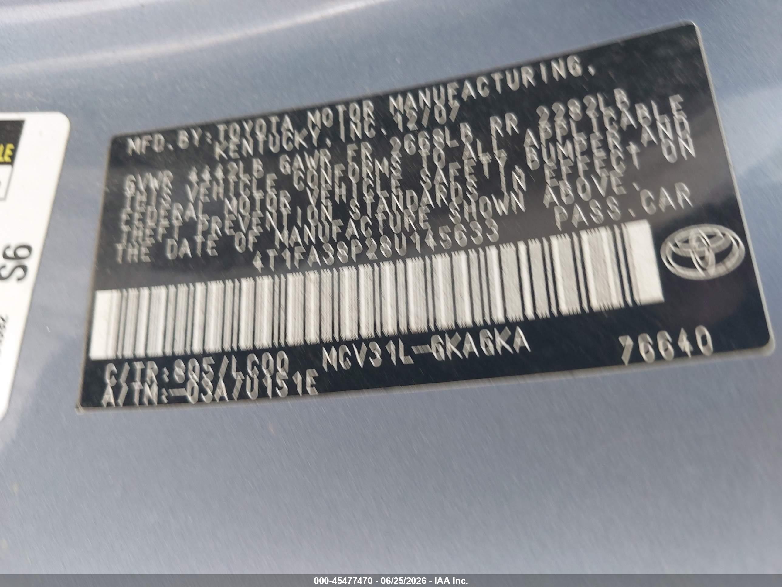 2008 Toyota Camry Solara Sle Light Blue vin: 4T1FA38P28U145633