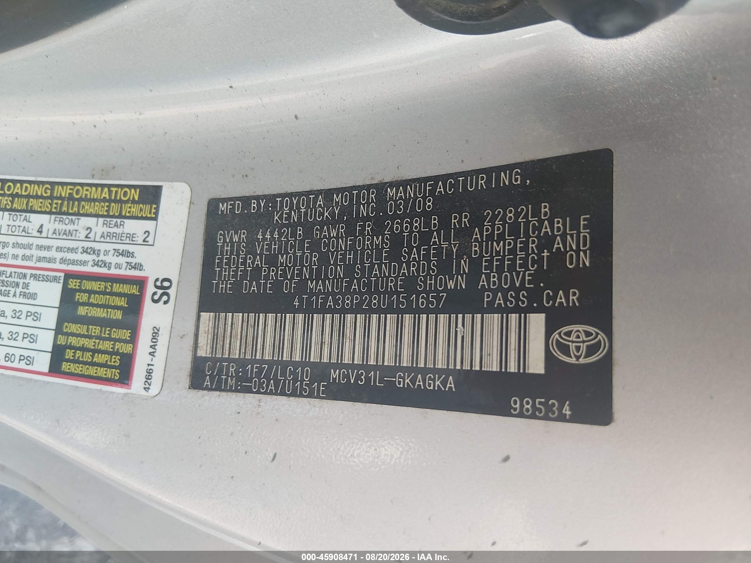 2008 Toyota Camry Solara Sle Silver vin: 4T1FA38P28U151657