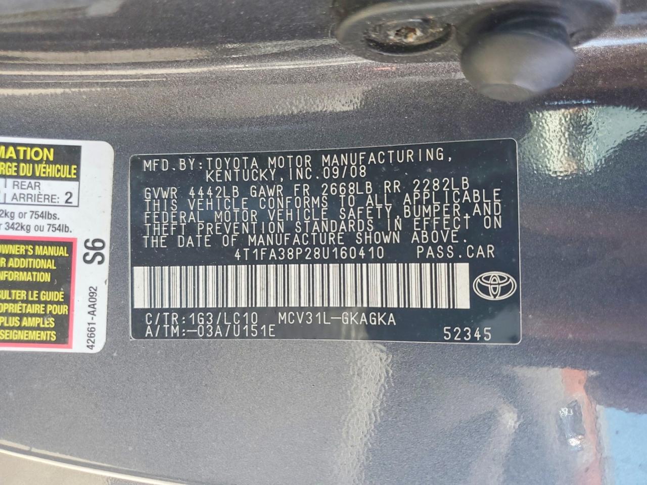 2008 Toyota Camry Solara Sle V6 Gray vin: 4T1FA38P28U160410