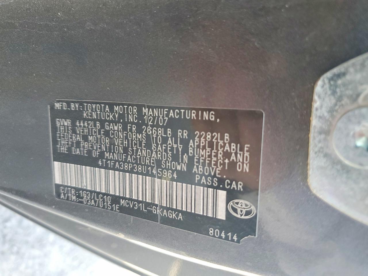 2008 Toyota Camry Solara Sle V6 Серый vin: 4T1FA38P38U145964