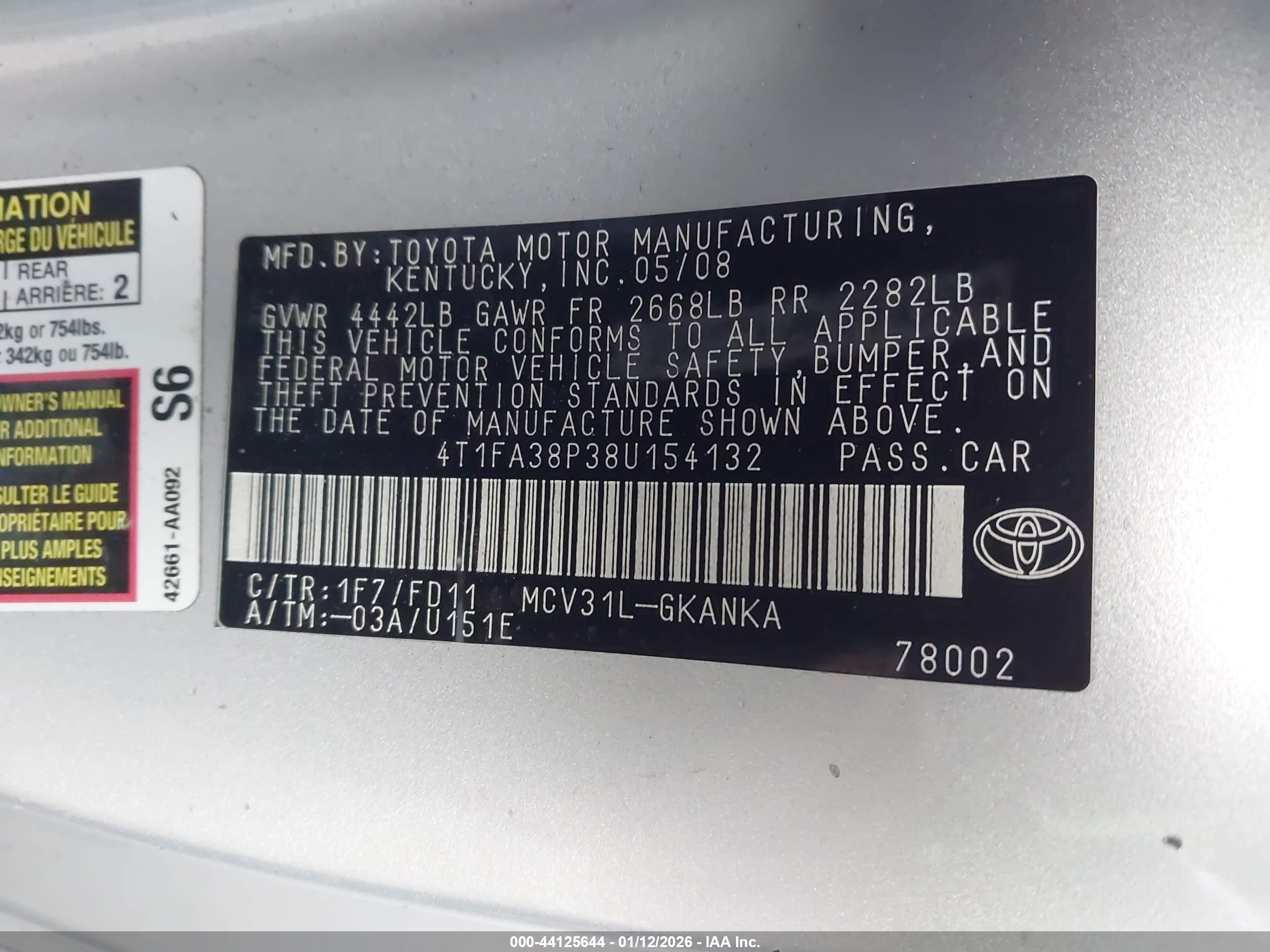 2008 Toyota Camry Solara Sport Silver vin: 4T1FA38P38U154132