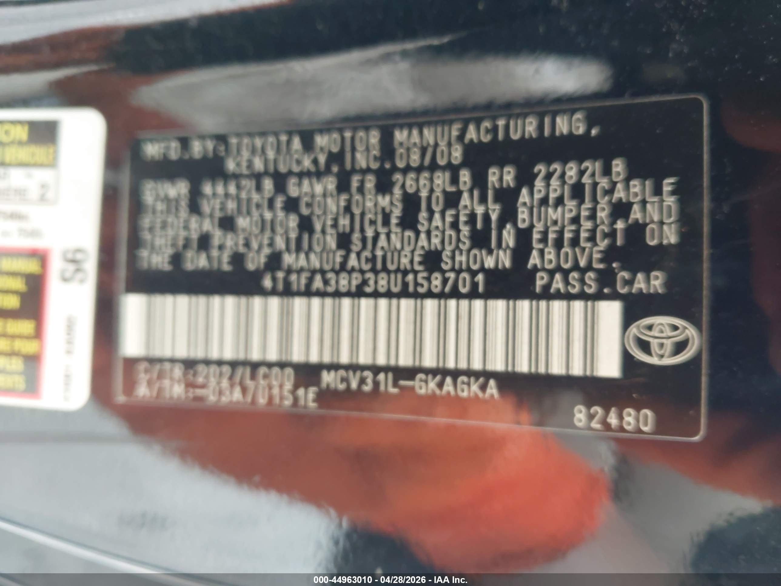 2008 Toyota Camry Solara Sle Черный vin: 4T1FA38P38U158701