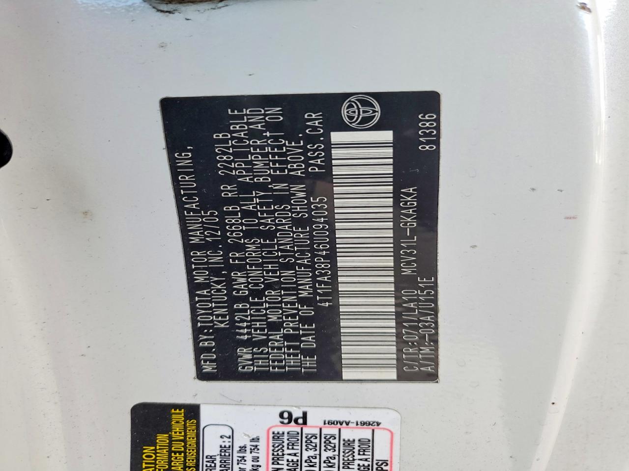 2006 Toyota Camry Solara Sle V6 White vin: 4T1FA38P46U094035