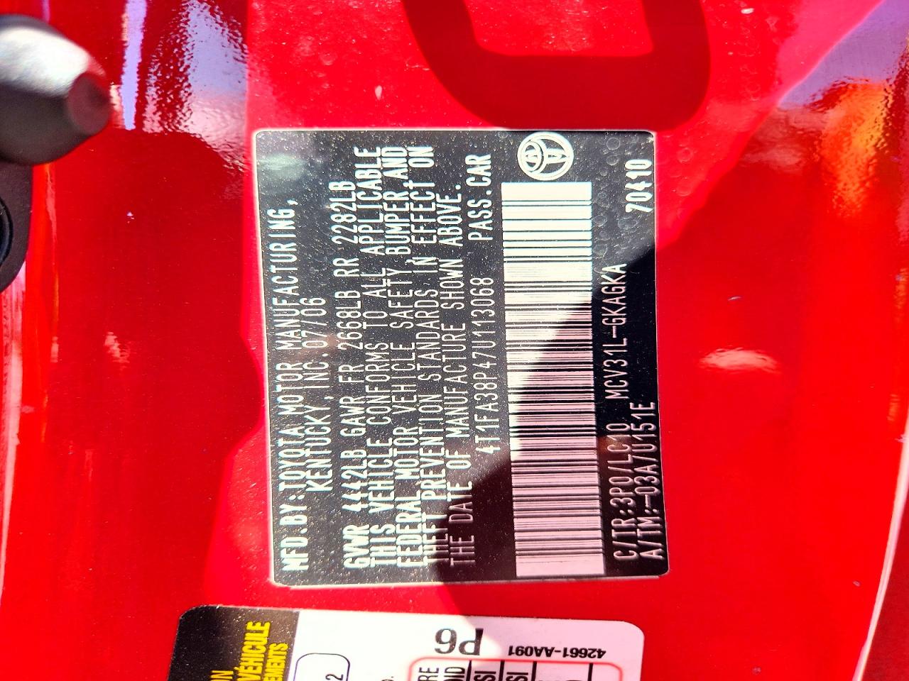2007 Toyota Camry Solara Sle V6 Red vin: 4T1FA38P47U113068