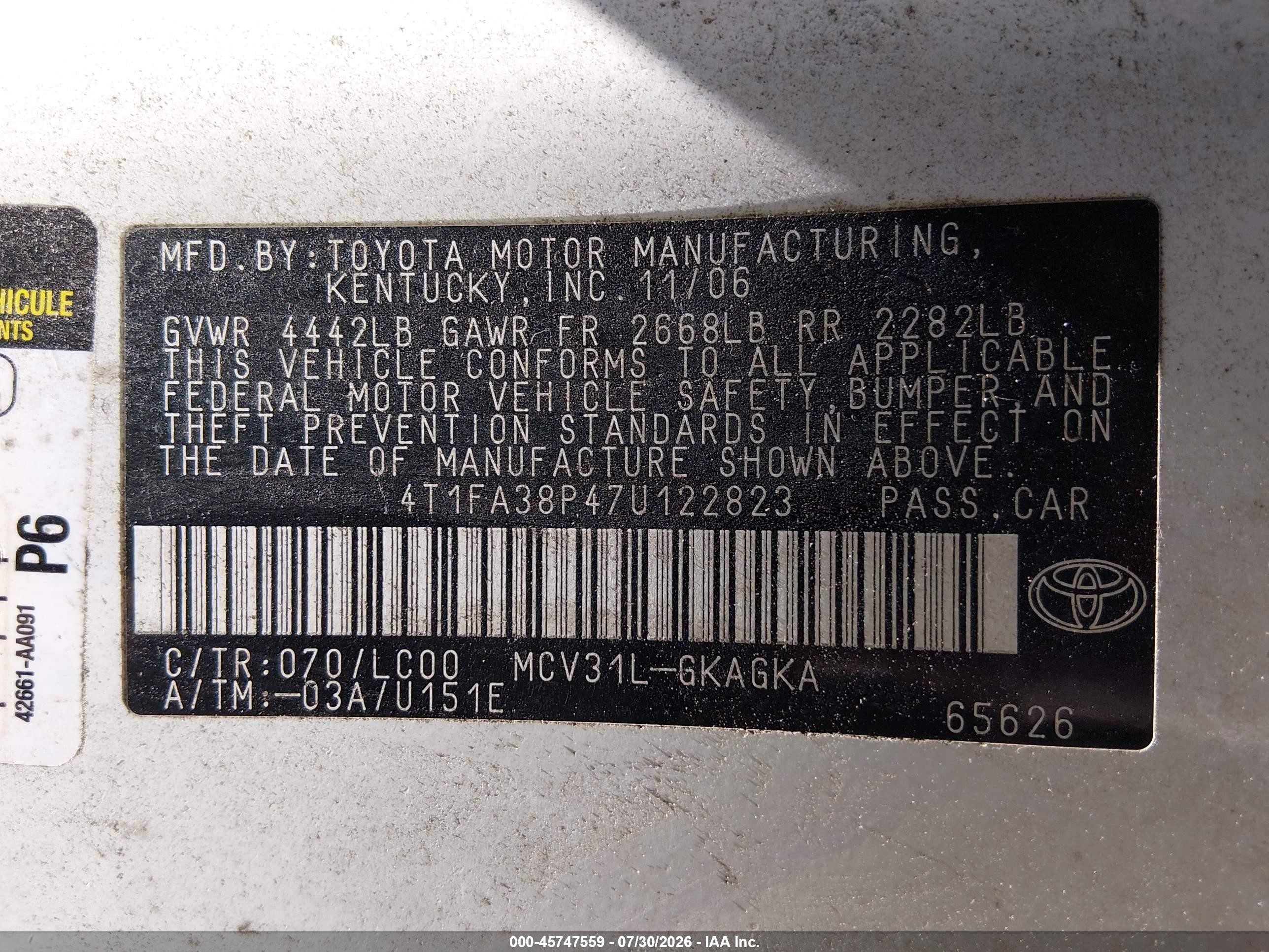 2007 Toyota Camry Solara Sle White vin: 4T1FA38P47U122823