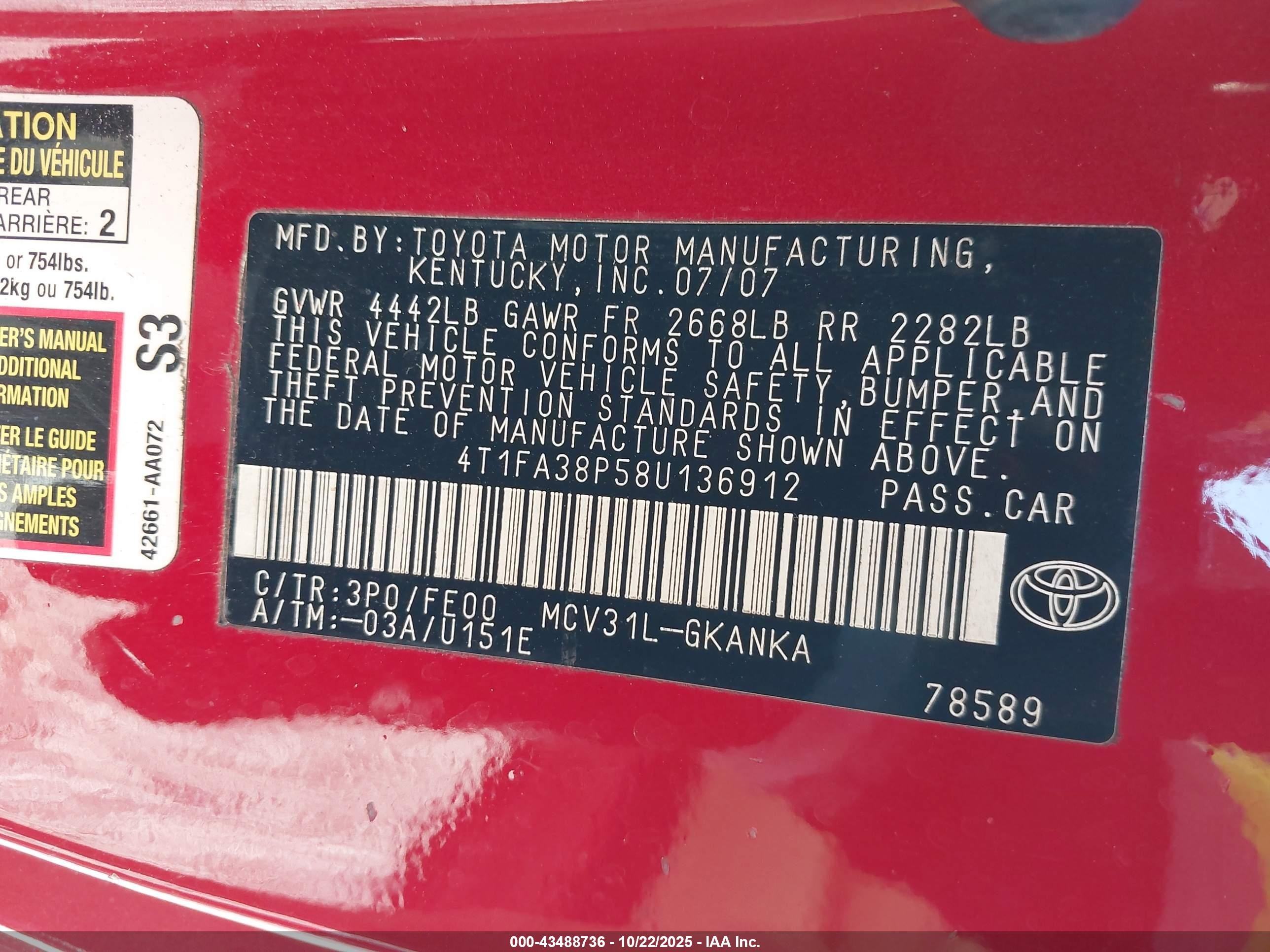 2008 Toyota Camry Solara Se Red vin: 4T1FA38P58U136912