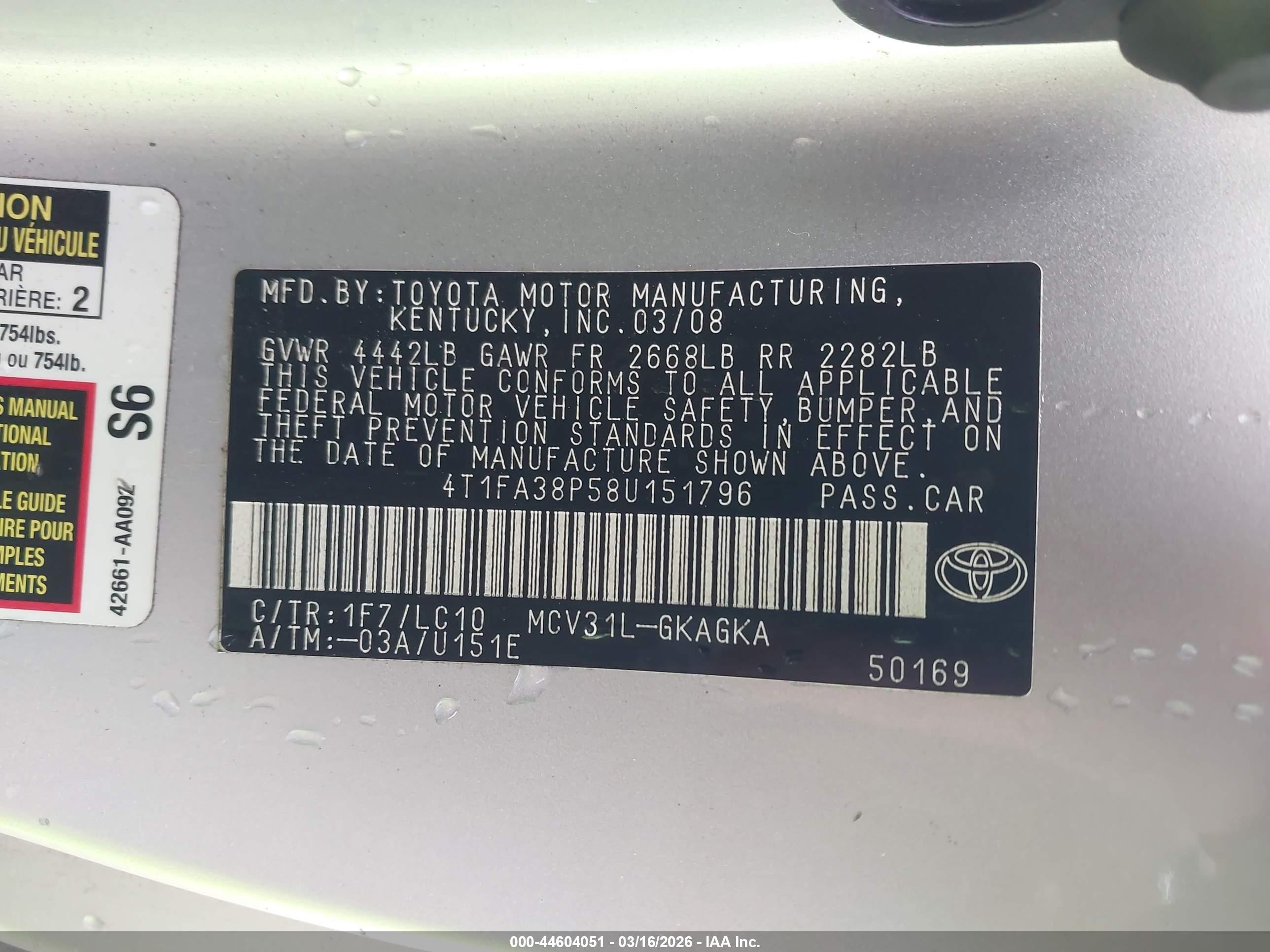 2008 Toyota Camry Solara Sle Silver vin: 4T1FA38P58U151796