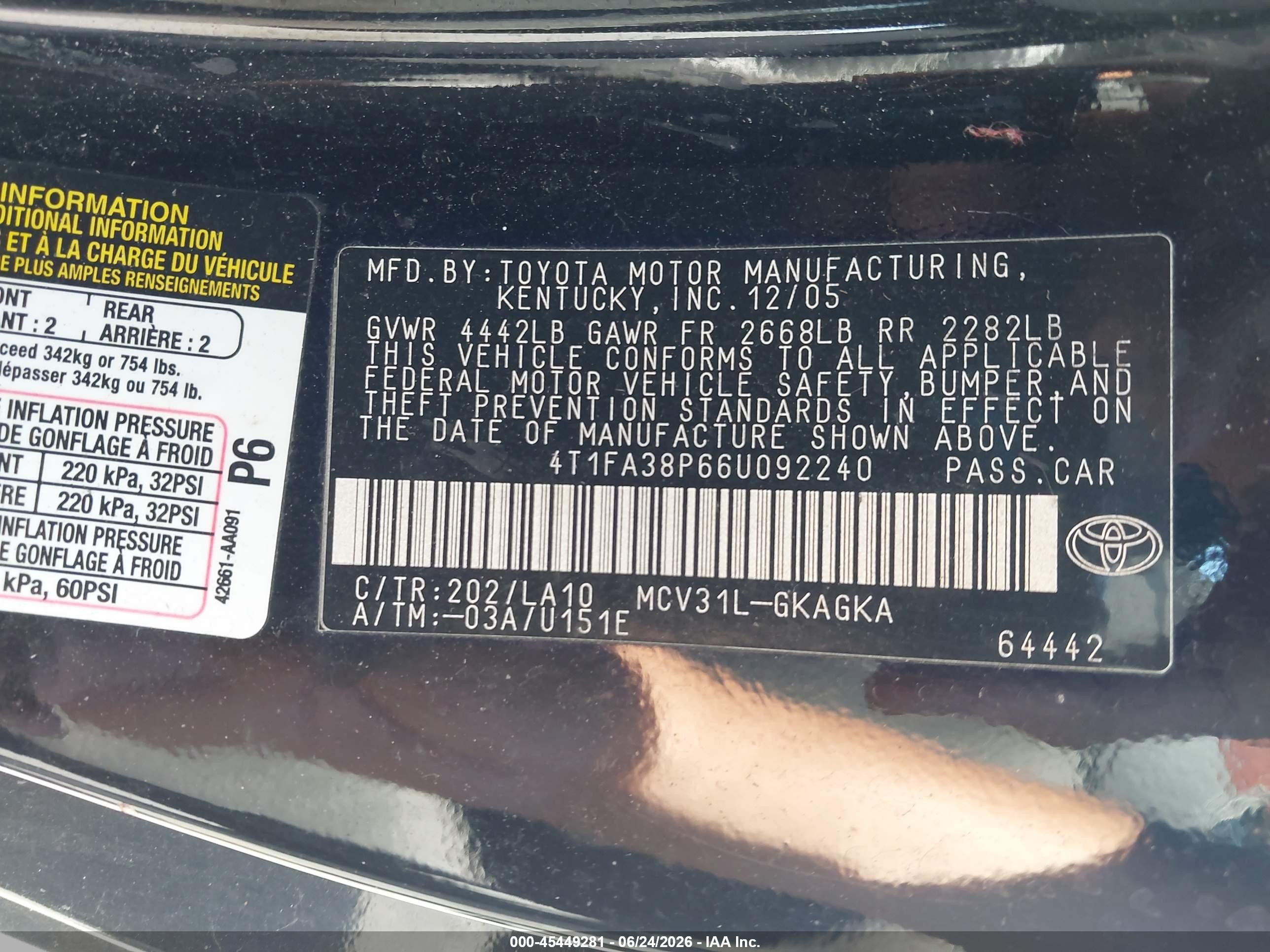 2006 Toyota Camry Solara Sle Black vin: 4T1FA38P66U092240