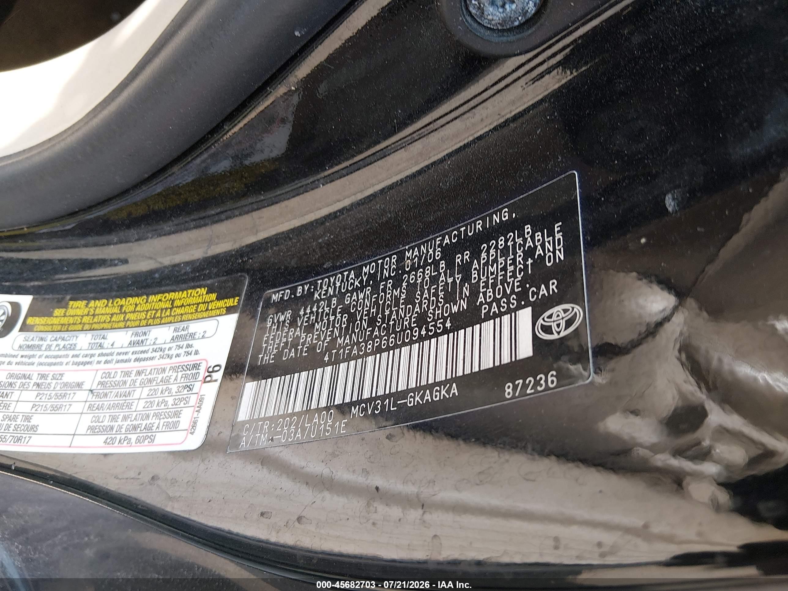 2006 Toyota Camry Solara Sle Black vin: 4T1FA38P66U094554