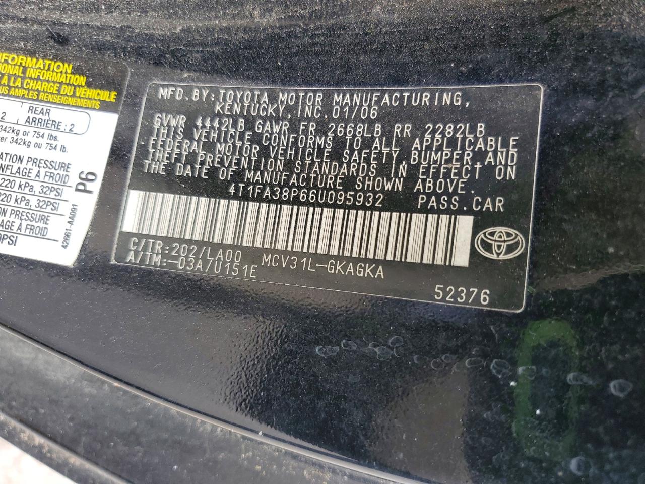 2006 Toyota Camry Solara Sle V6 Black vin: 4T1FA38P66U095932