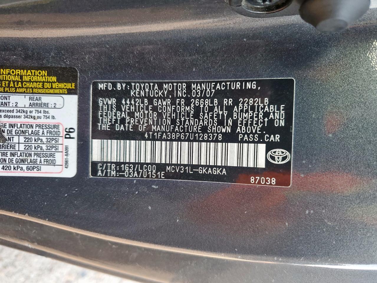 2007 Toyota Camry Solara Se Серый vin: 4T1FA38P67U128378