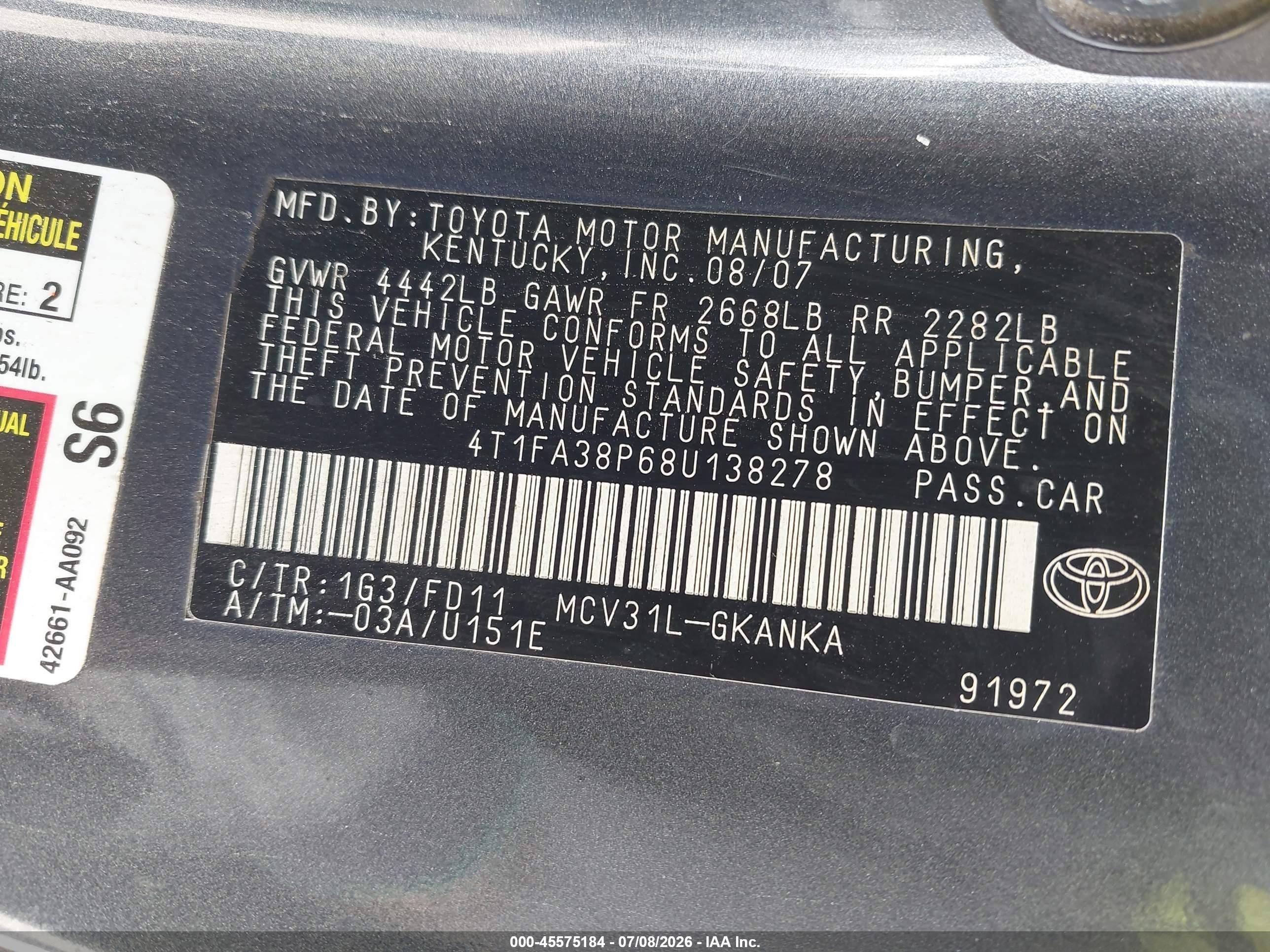 2008 Toyota Camry Solara Sport Серый vin: 4T1FA38P68U138278