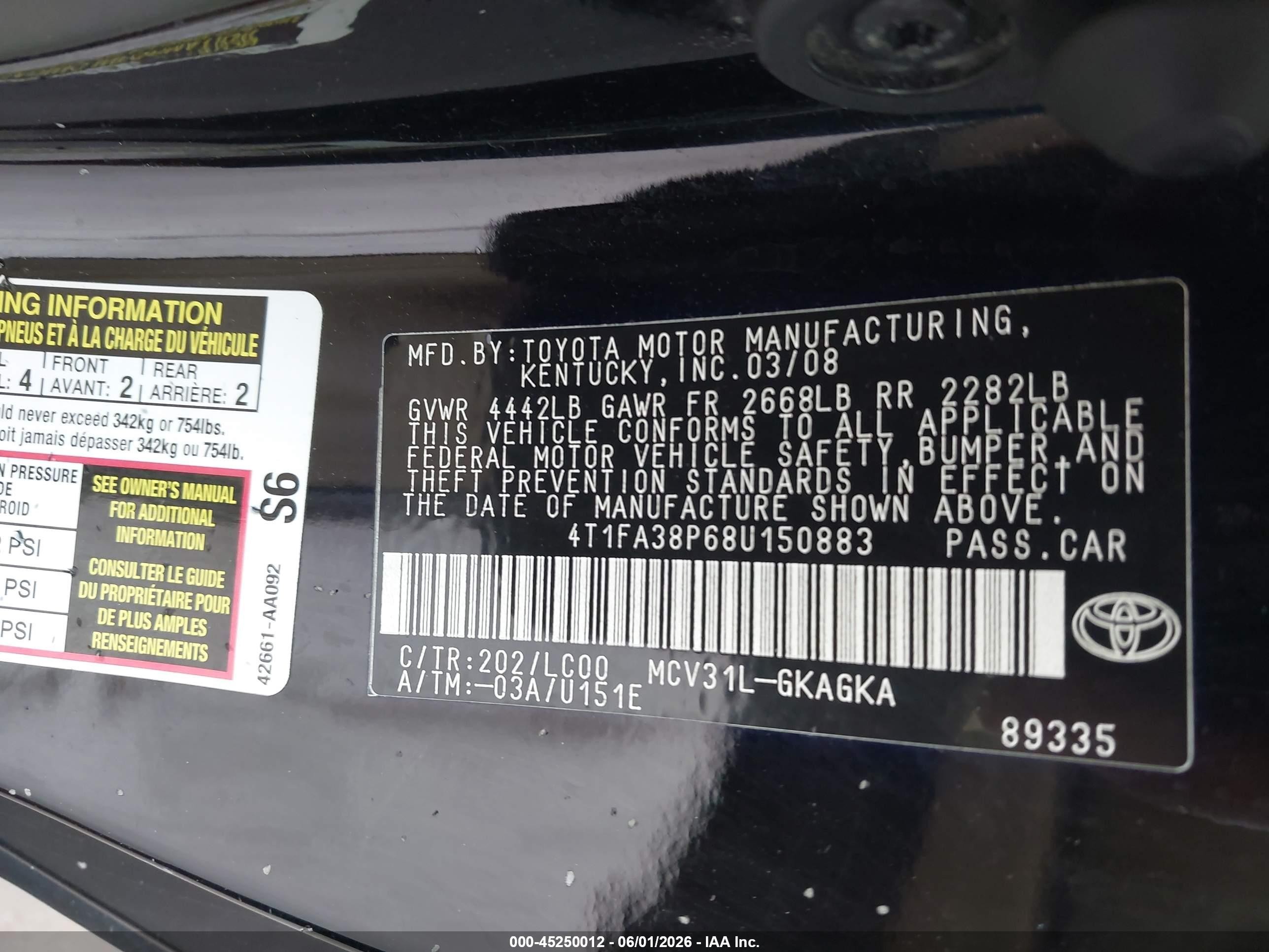 2008 Toyota Camry Solara Sle Black vin: 4T1FA38P68U150883