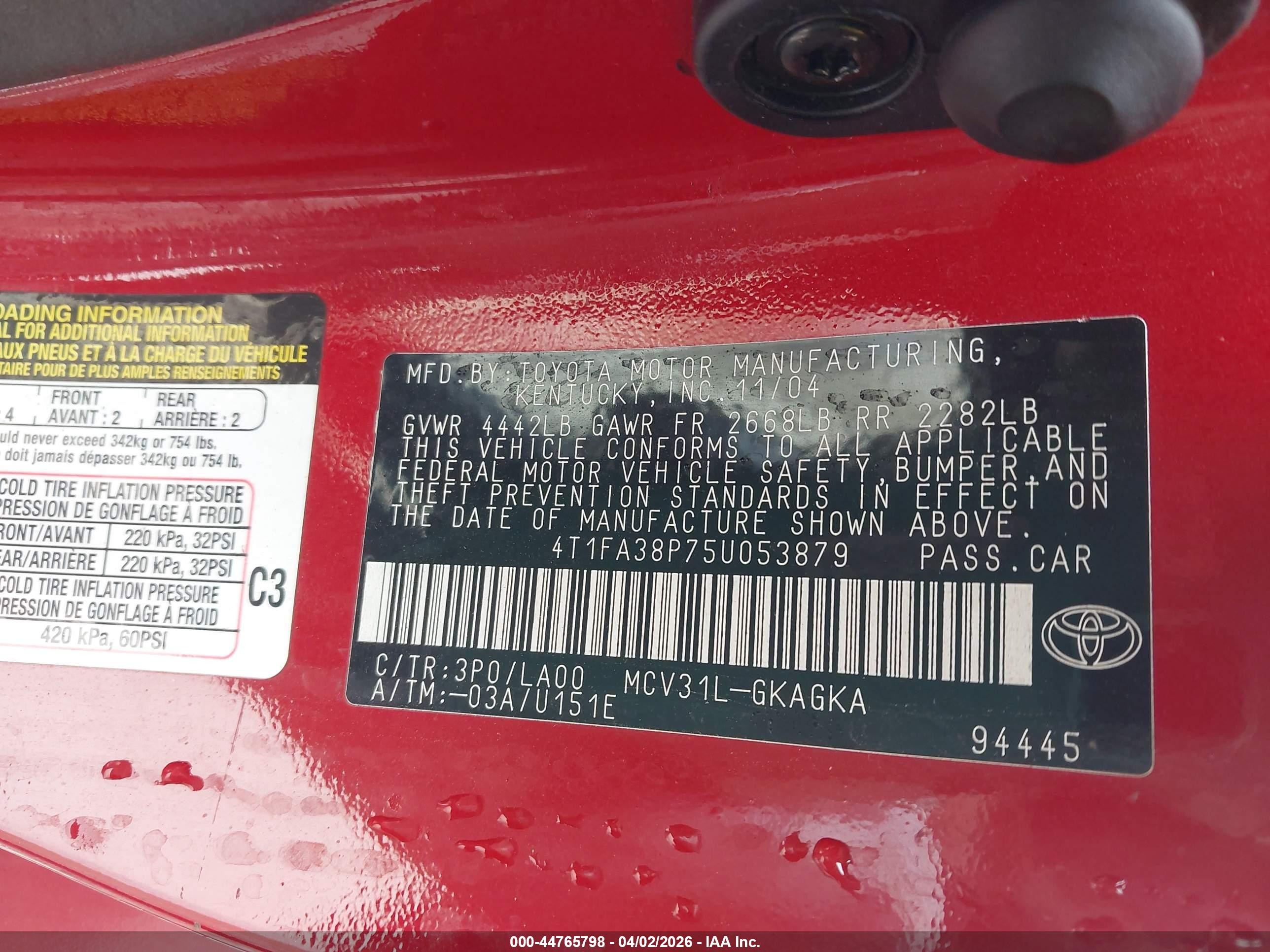 2005 Toyota Camry Solara Sle Red vin: 4T1FA38P75U053879