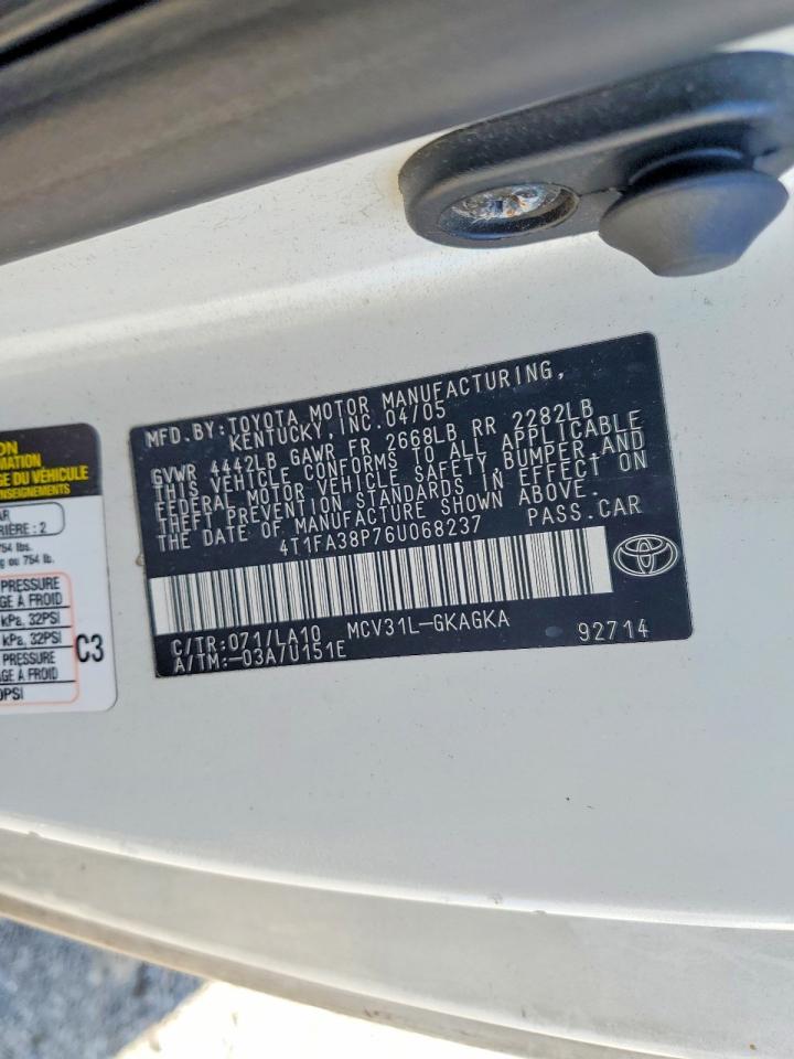 2006 Toyota Camry Solara Sle V6 White vin: 4T1FA38P76U068237