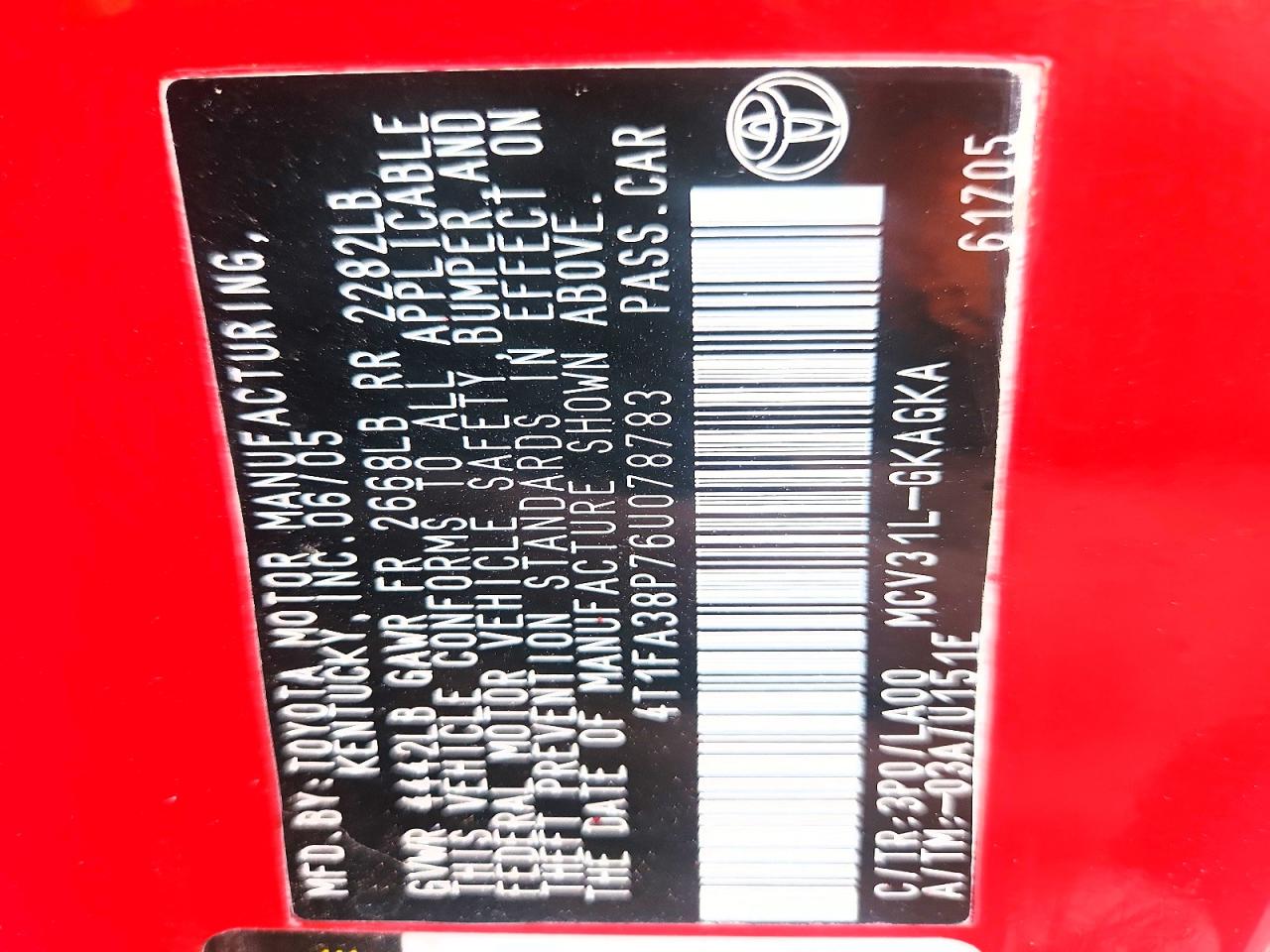 2006 Toyota Camry Solara Sle V6 Red vin: 4T1FA38P76U078783