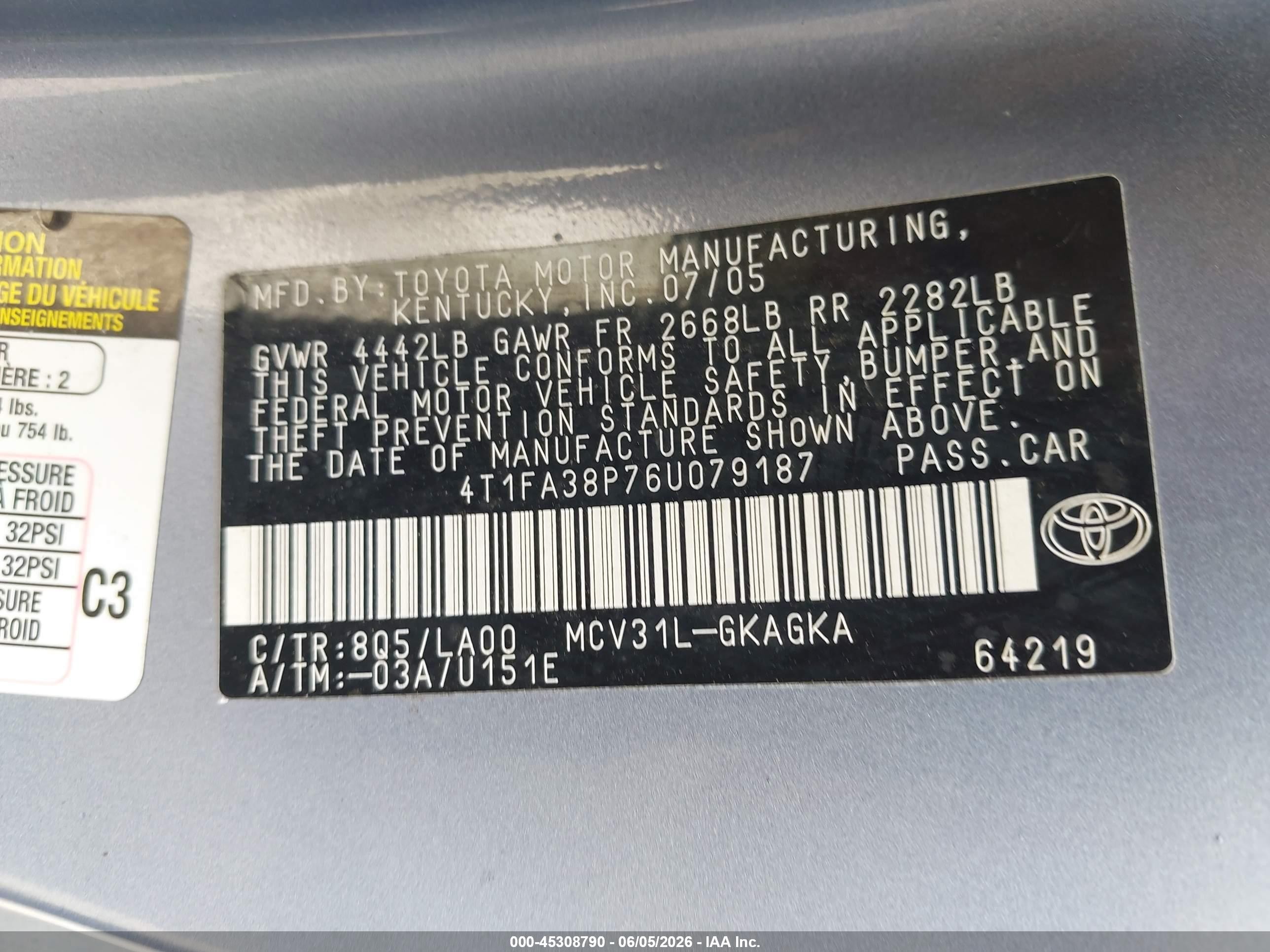 2006 Toyota Camry Solara Sle Синий vin: 4T1FA38P76U079187